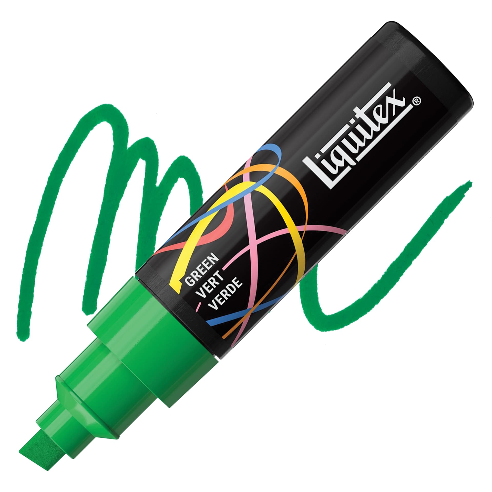 Liquitex Marker - Green, Chisel Tip, 8 mm marker with swatch