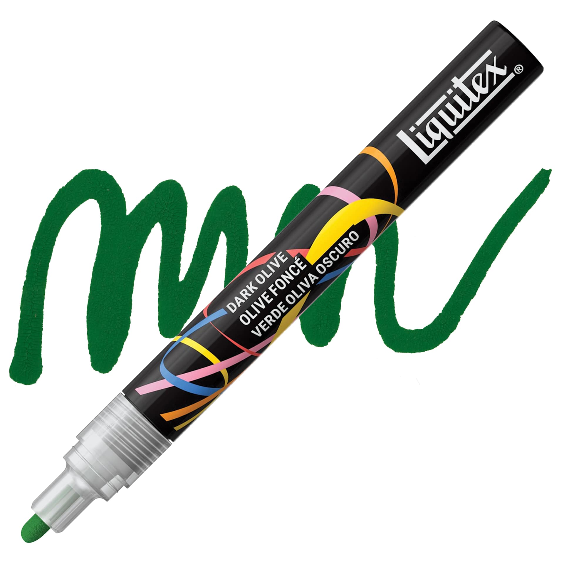 Liquitex Marker - Dark Olive, Bullet Tip, 2 mm marker with swatch