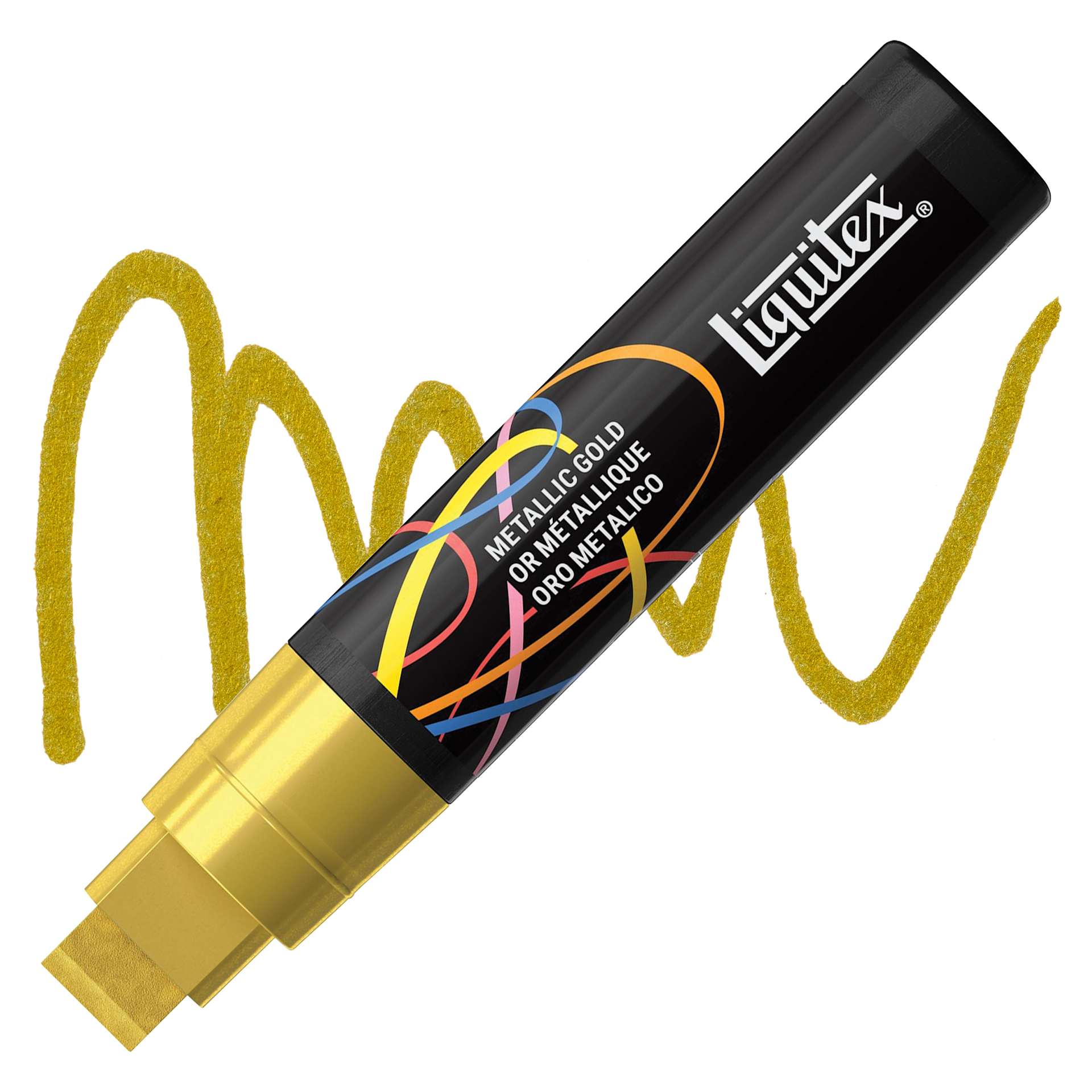 Liquitex Marker - Metallic Gold, Chisel Tip, 15 mm marker with swatch