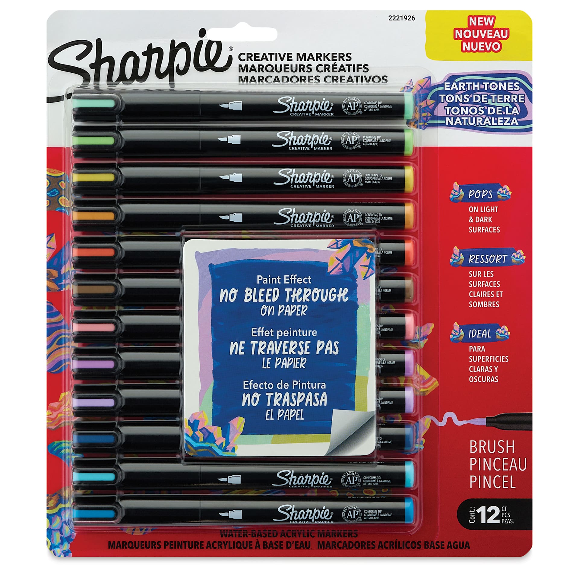 Sharpie Creative Acrylic Markers - Set of 12, Earth Tones, Brush Tip, front of packaging