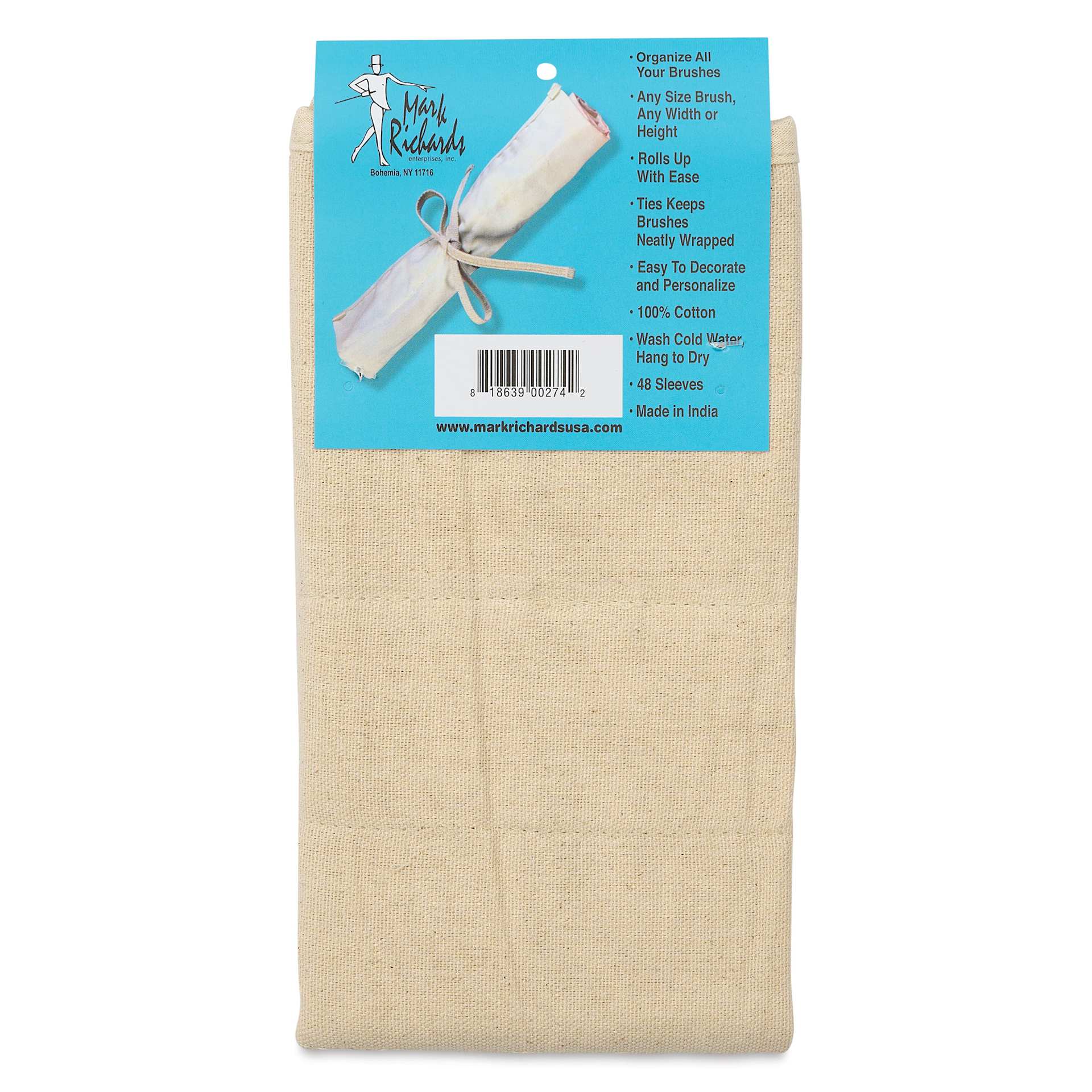 Back of packaging for Wear'm Canvas Brush Holder