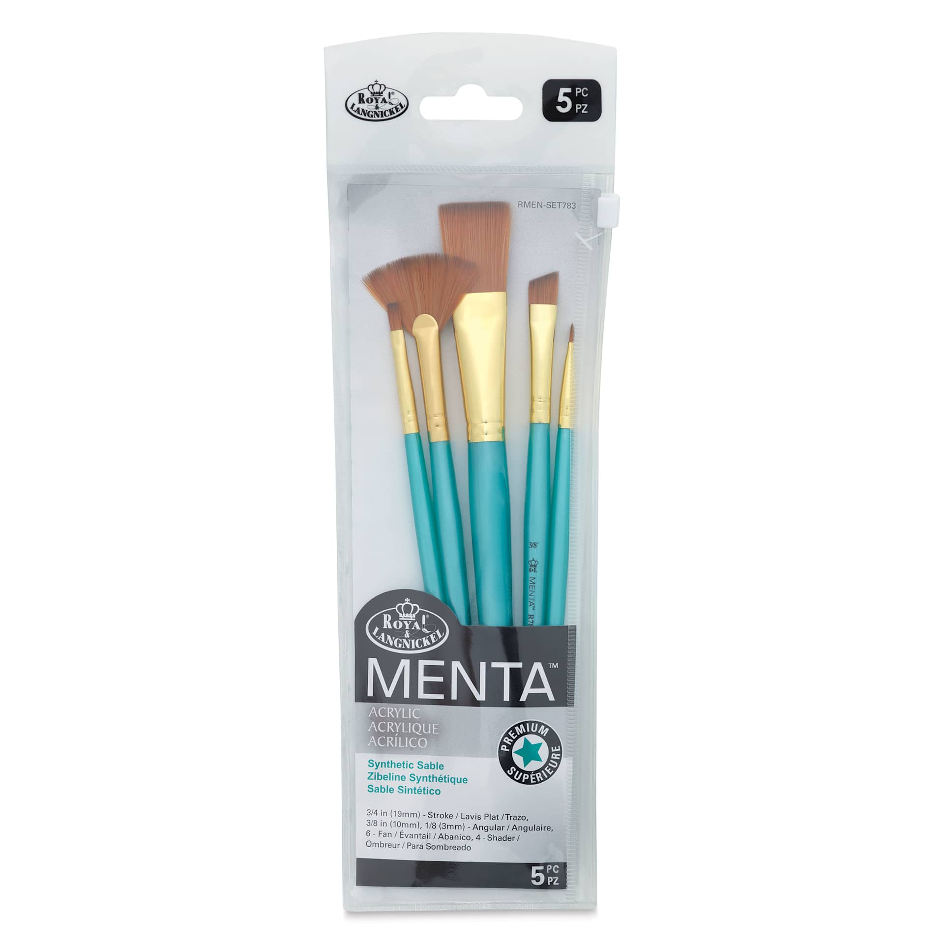 Royal & Langnickel Menta Synthetic Sable Brushes - Set of 5, Variety, front of packaging