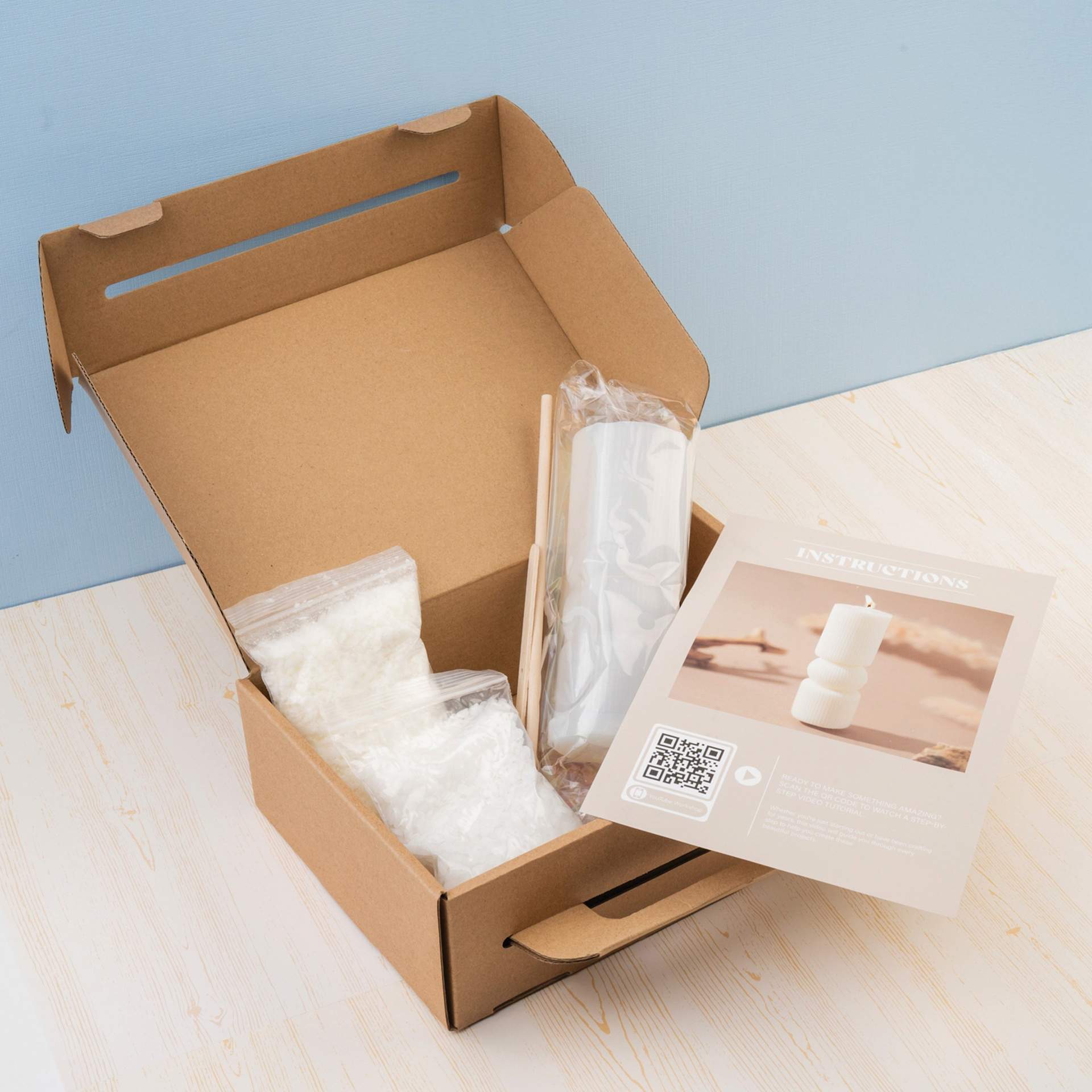 John Bead Striped Cylinder Candle Making Kit contents within packaging