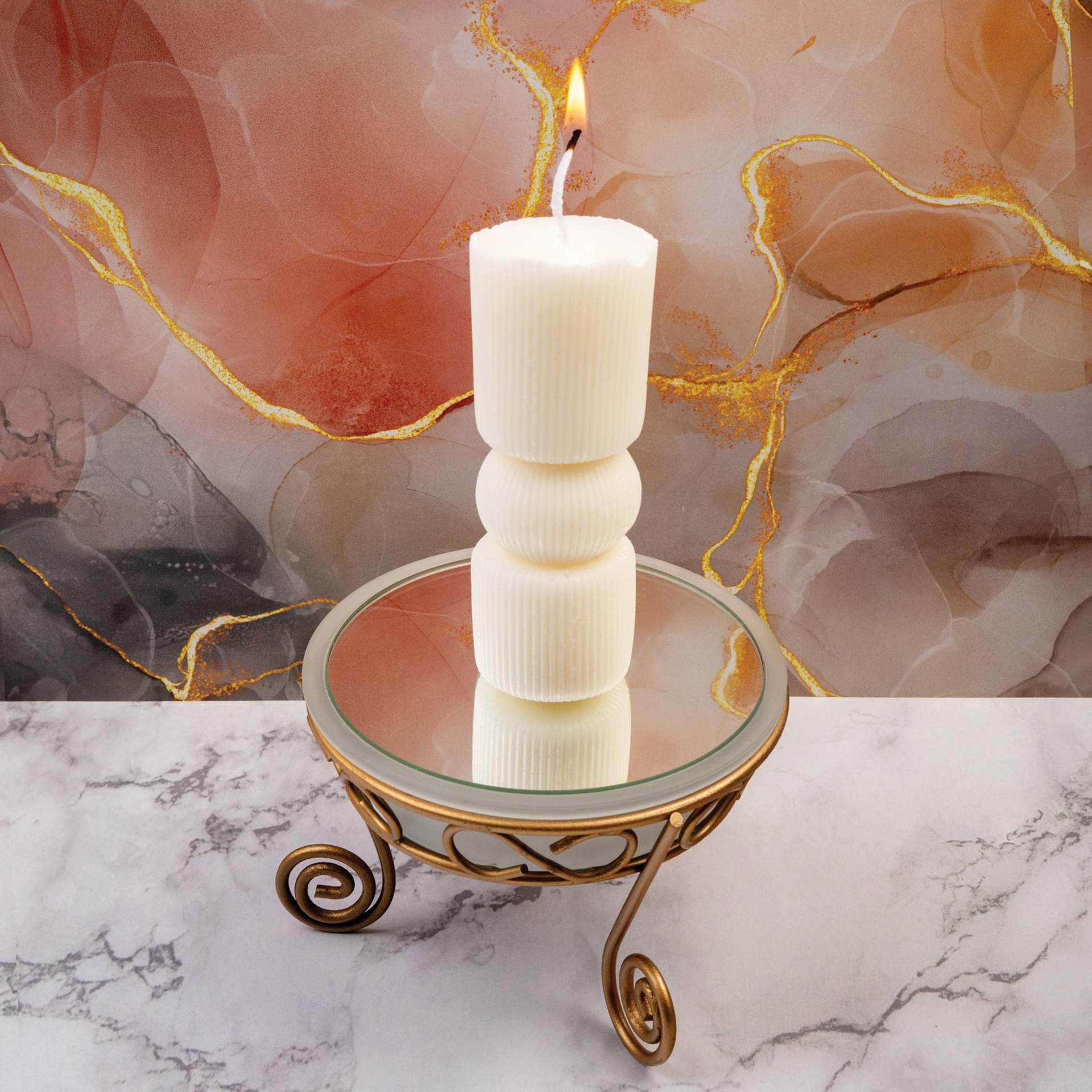 John Bead Striped Cylinder Candle Making Kit finished project in candle holder