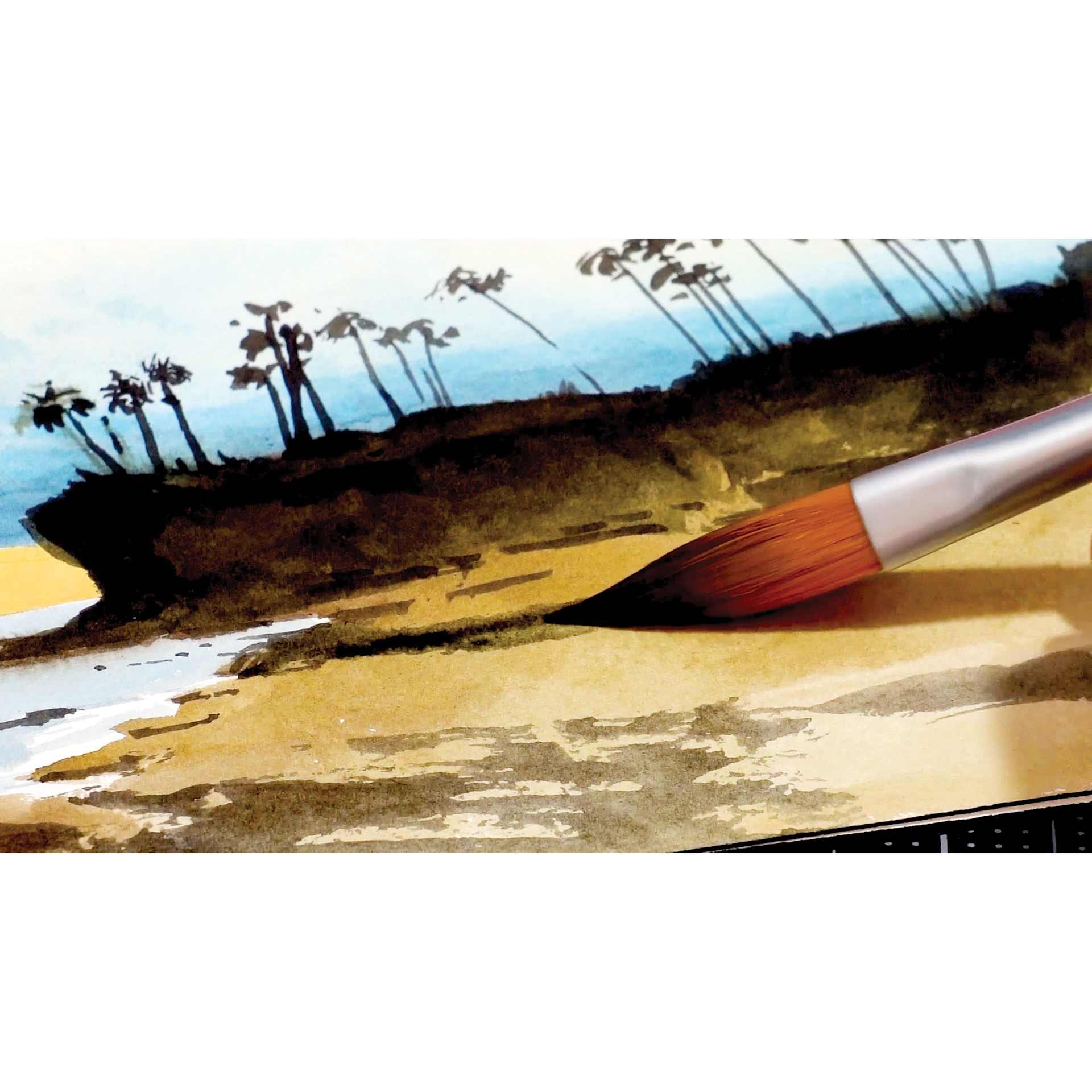 Princeton Aqua Elite Series 4850 Synthetic Brush, close-up of beach painting