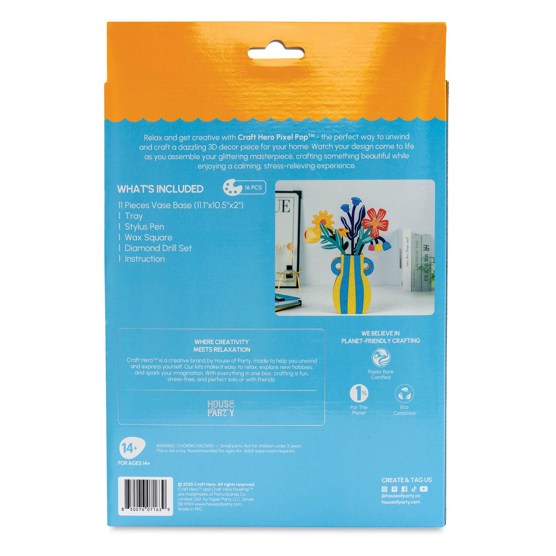 Craft Hero PixelPop 3D Flower Display Kit - Capri Bloom, back of packaging