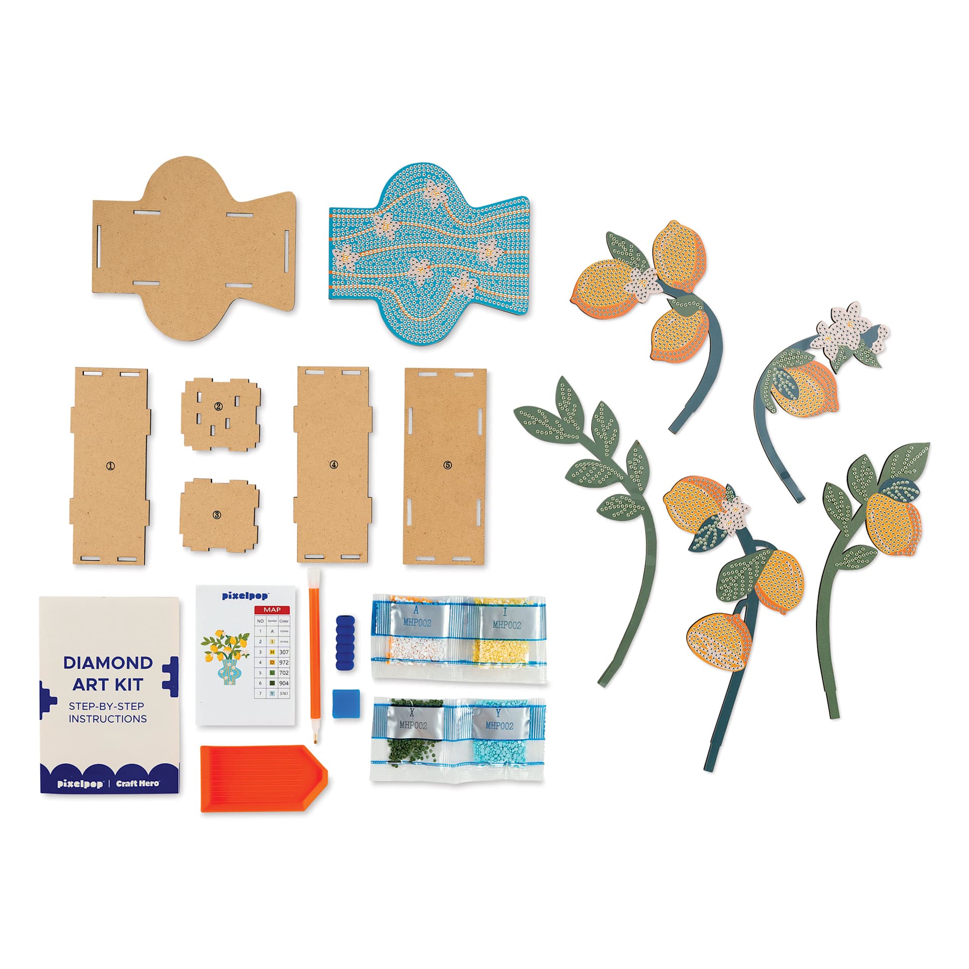 Craft Hero PixelPop 3D Flower Display Kit - Limoncello, contents