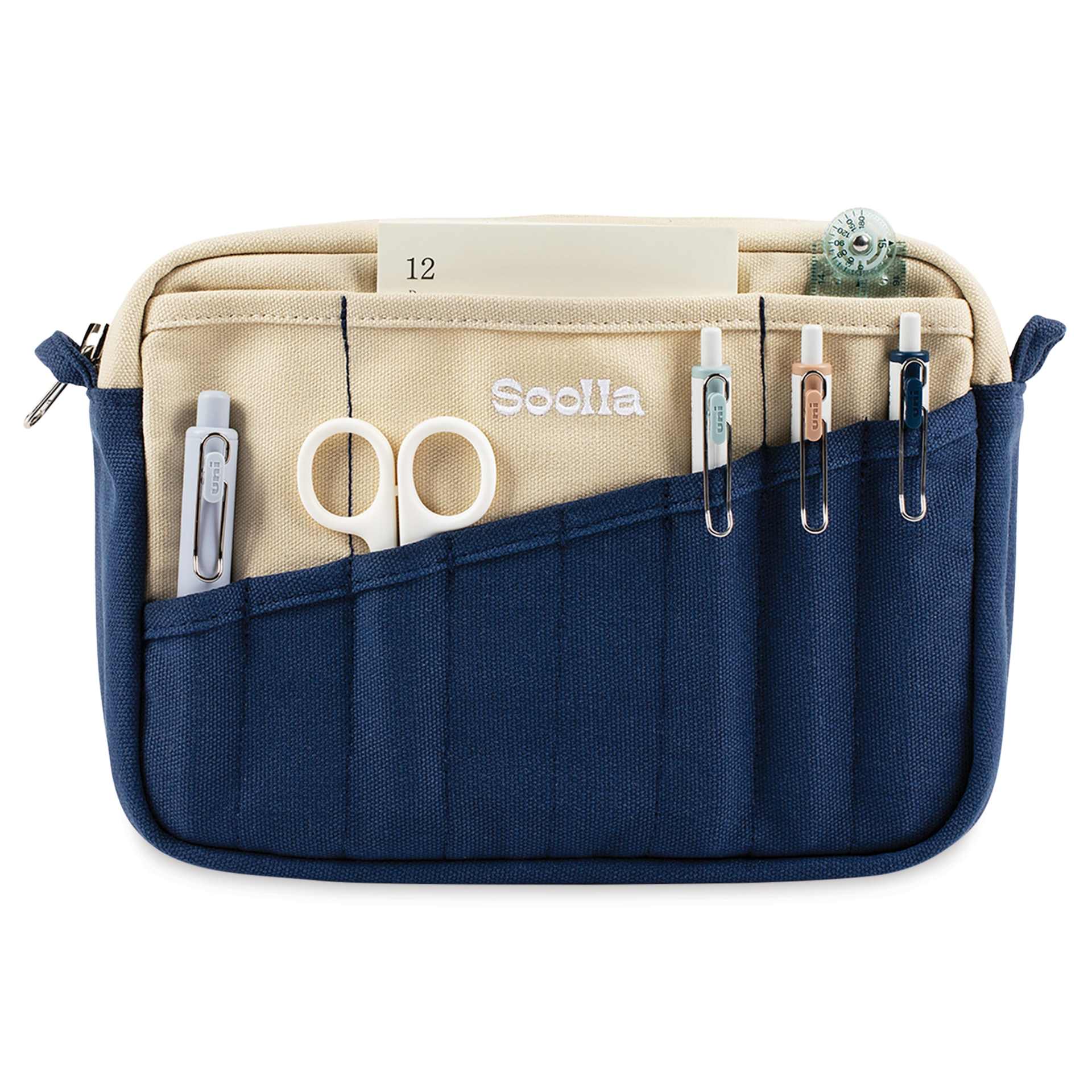 Soolla Studio Pouch - Marina, front with supplies (not included)