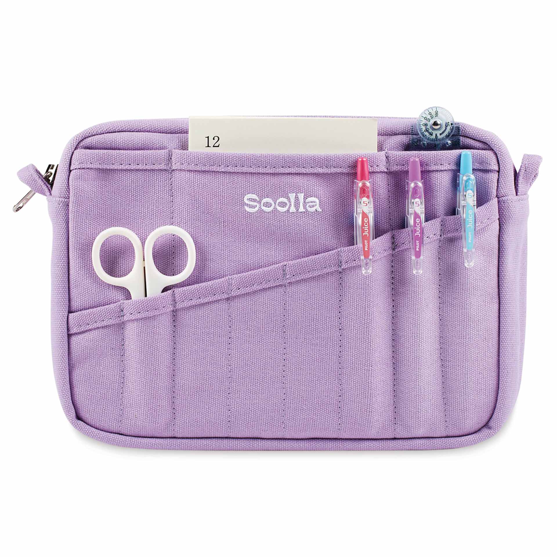 Soolla Studio Pouch - Lilac Love, front with supplies (not included)