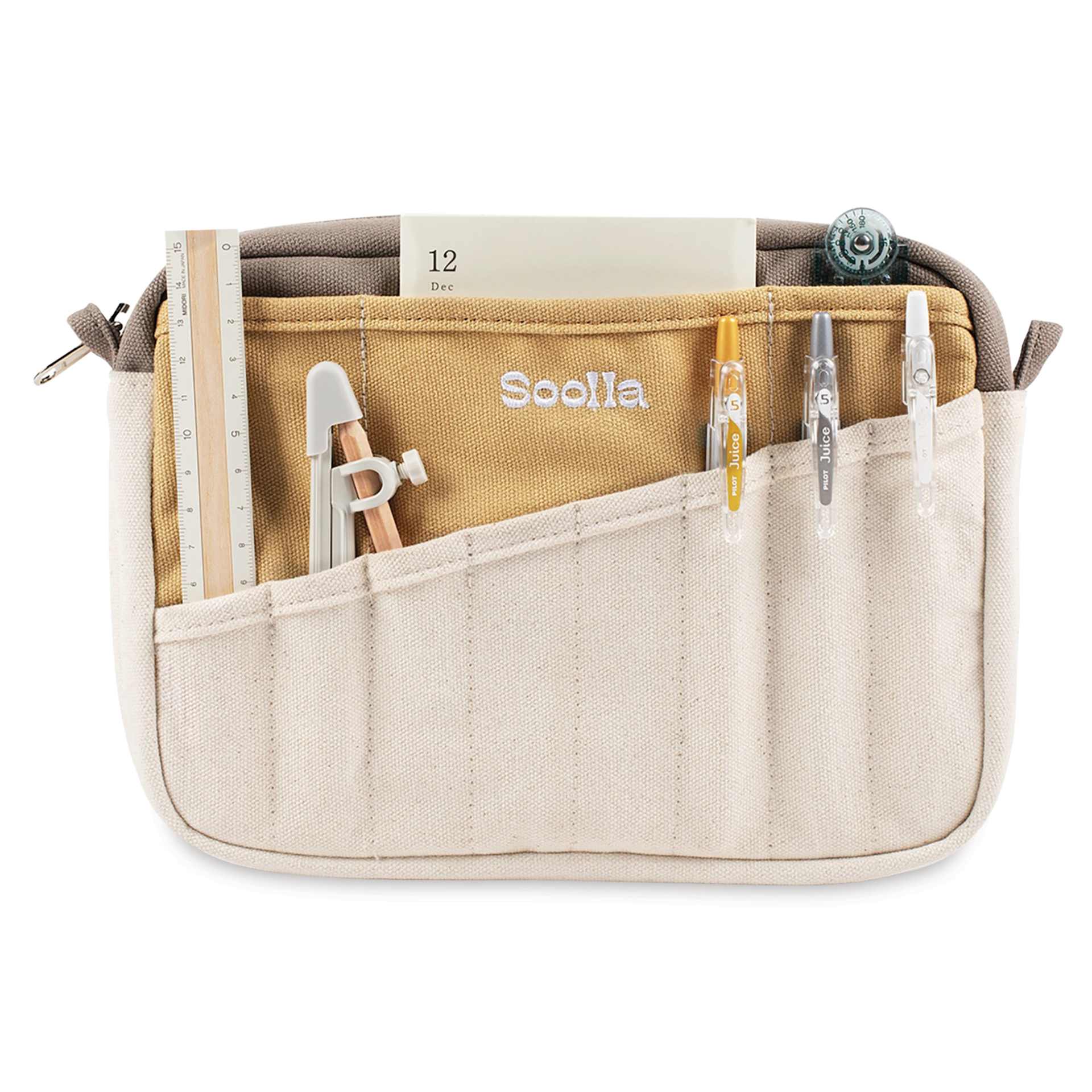 Soolla Studio Pouch - Driftwood, front with supplies (not included)