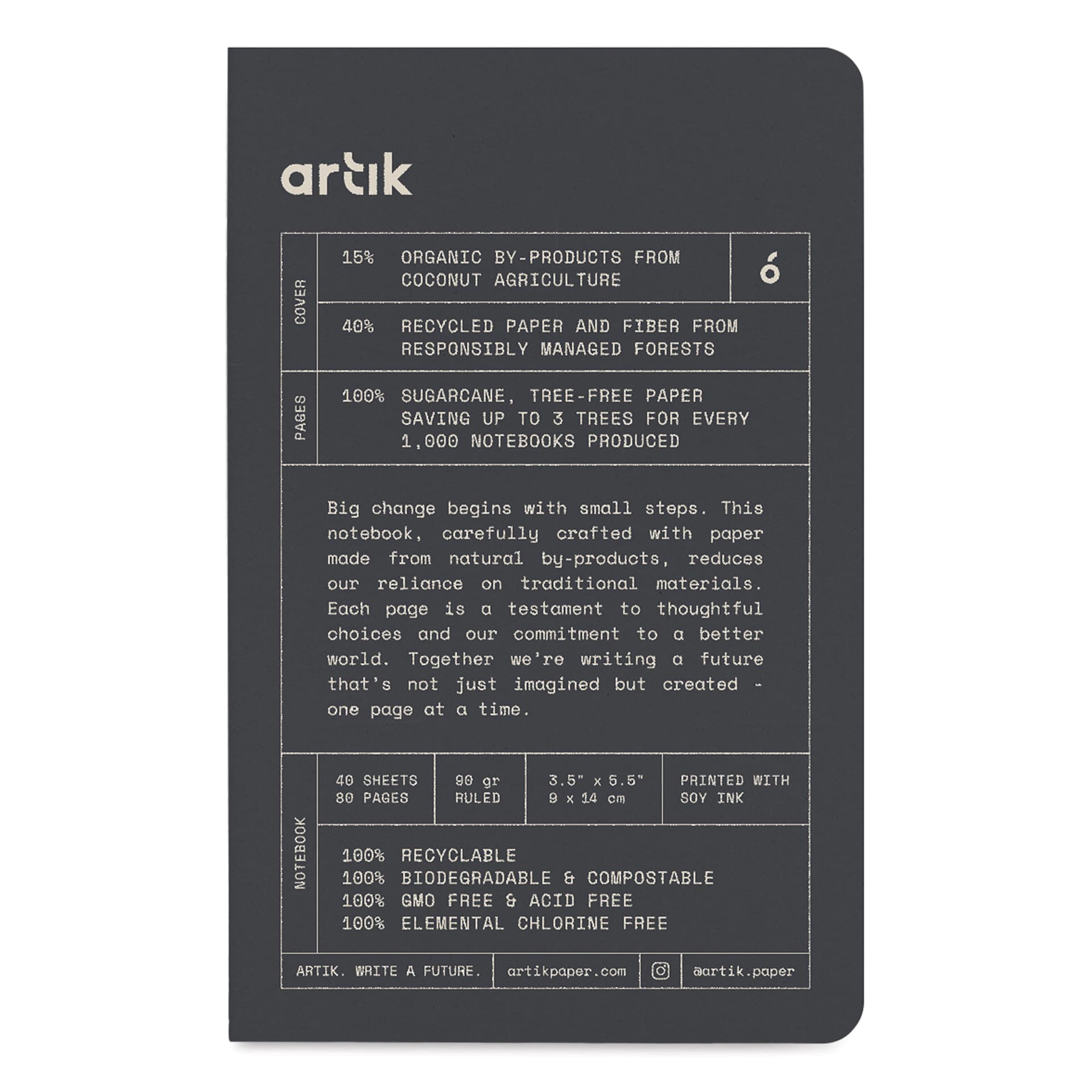 Artik Singer Sewn Notebook - Coconut, 3-1/2" x 5-1/2", Ruled, Pkg of 3, front cover