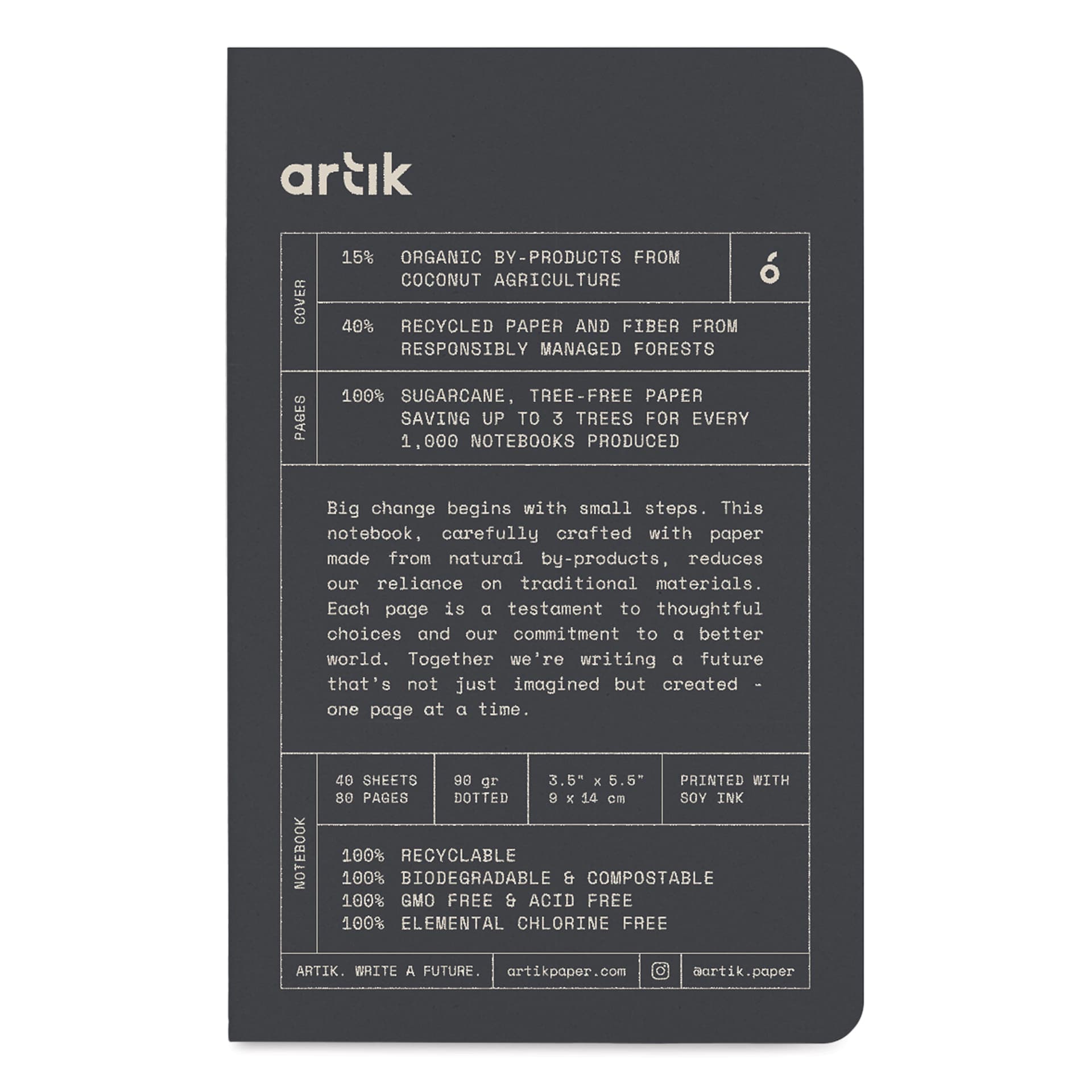 Artik Singer Sewn Notebook - Coconut, 3-1/2" x 5-1/2", Dot Grid, Pkg of 3, front cover