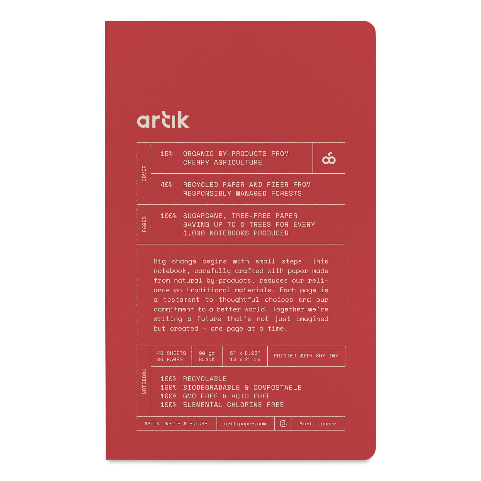 Artik Singer Sewn Notebook - Cherry, 5" x 8-1/4", Blank, Pkg of 2, front cover