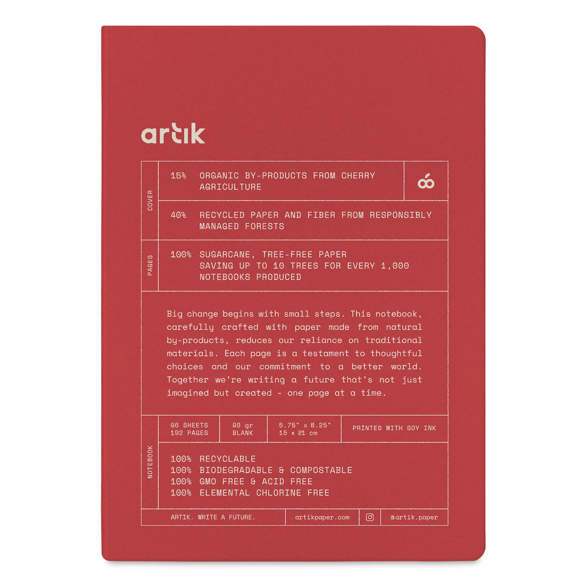 Artik Hardcover Notebook - Cherry, 5-3/4" x 8-1/4", Blank, front