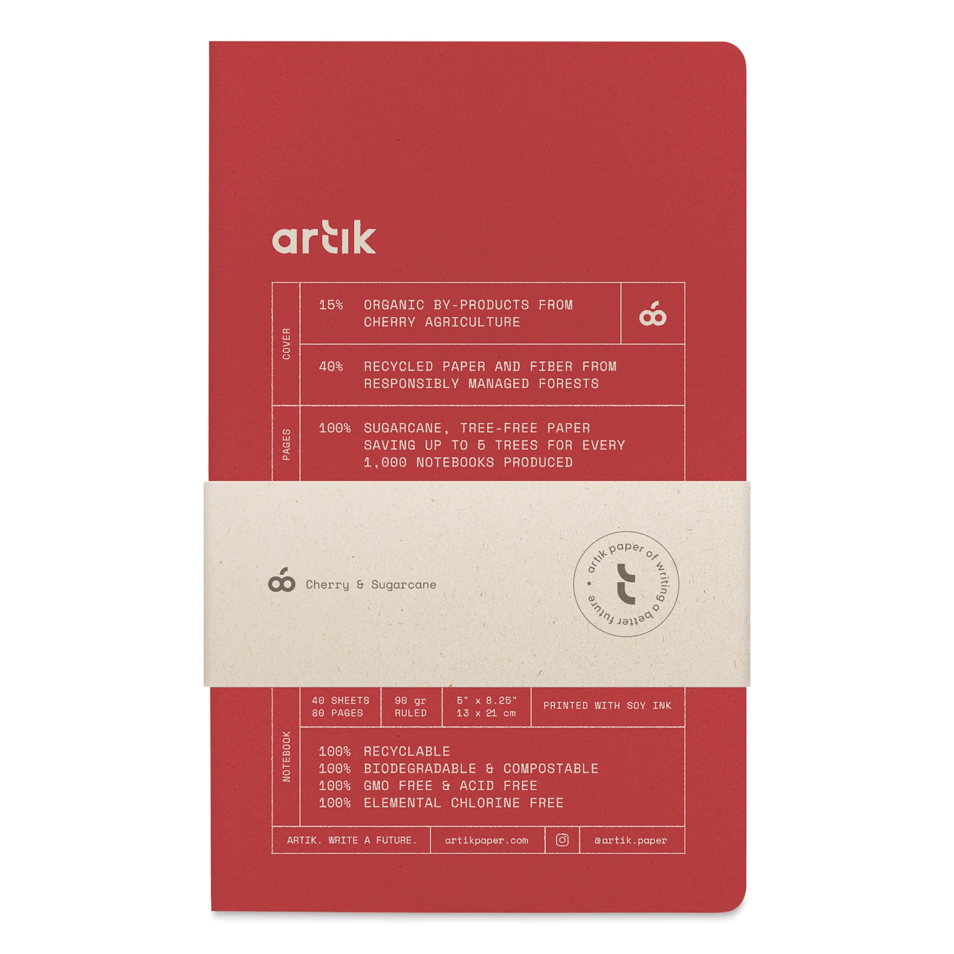 Artik Singer Sewn Notebook - Cherry, 5" x 8-1/4", Ruled, Pkg of 2, packaging