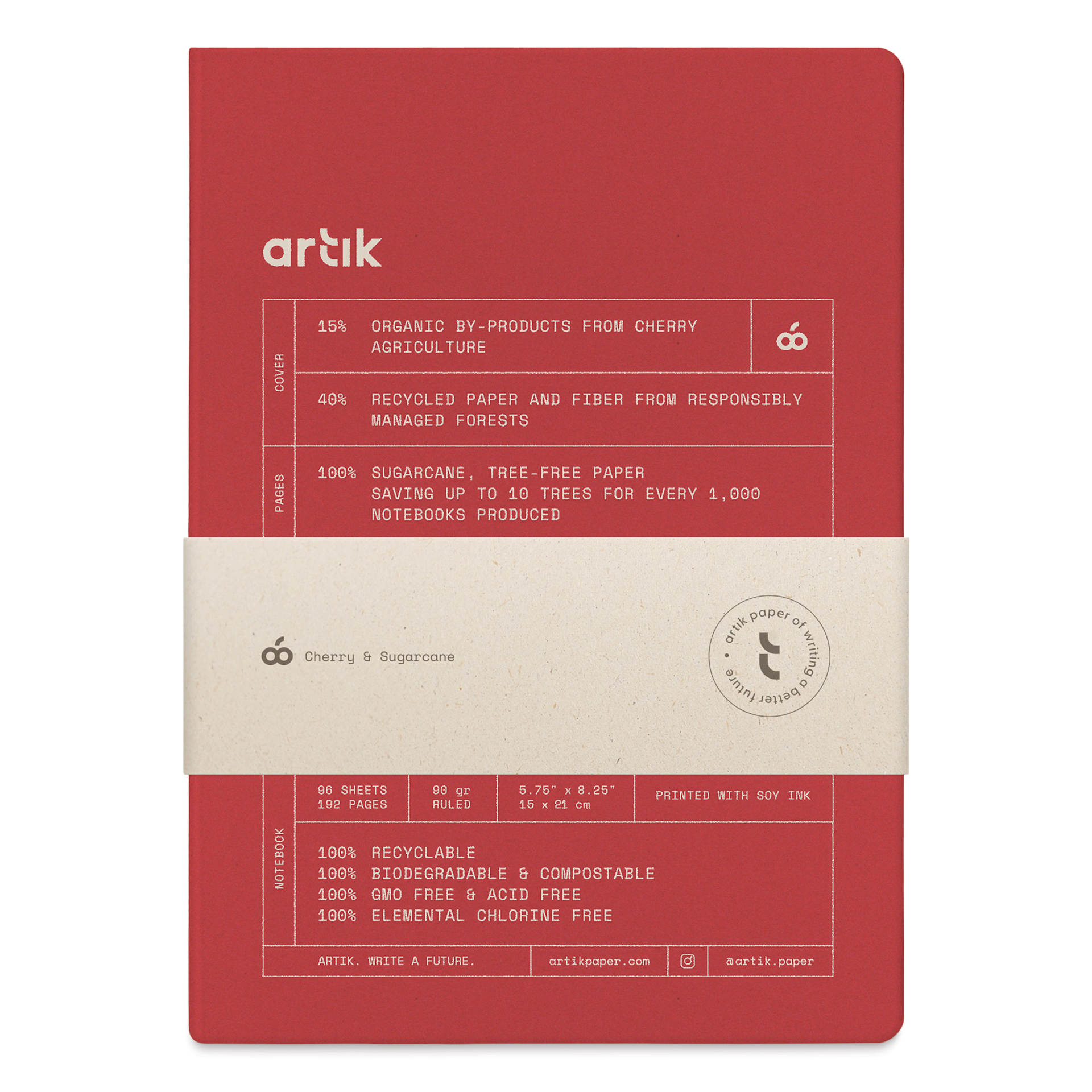 Artik Hardcover Notebook - Cherry, 5-3/4" x 8-1/4", Ruled, packaging