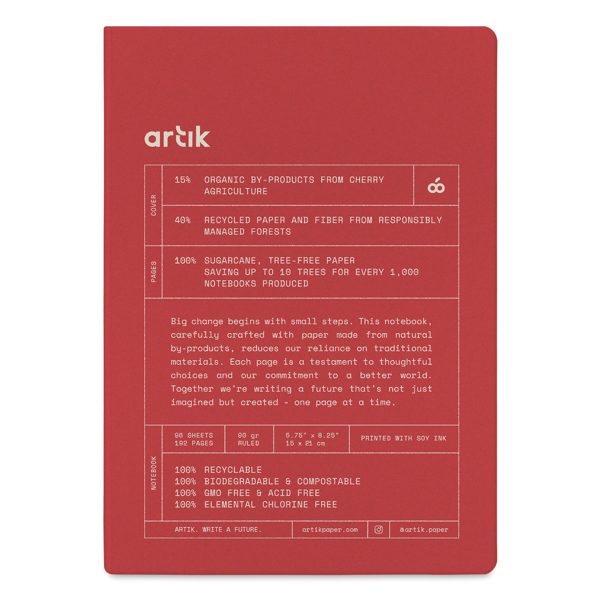 Artik Hardcover Notebook - Cherry, 5-3/4" x 8-1/4", Ruled, front