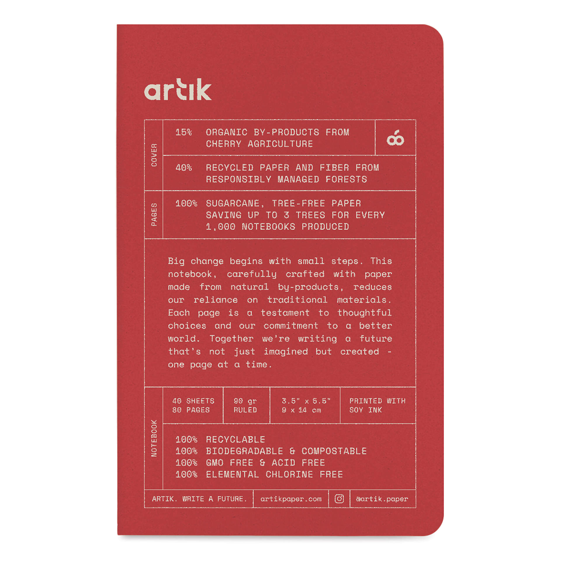 Artik Singer Sewn Notebook - Cherry, 3-1/2" x 5-1/2", Ruled, Pkg of 3, front cover