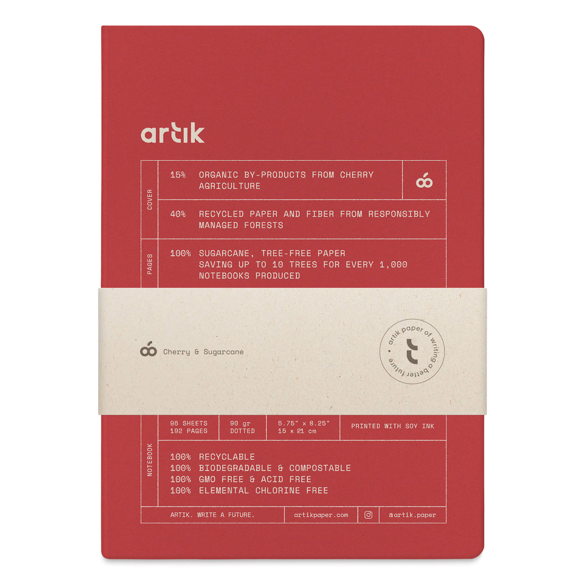 Artik Hardcover Notebook - Cherry, 5-3/4" x 8-1/4", Dot Grid, packaging