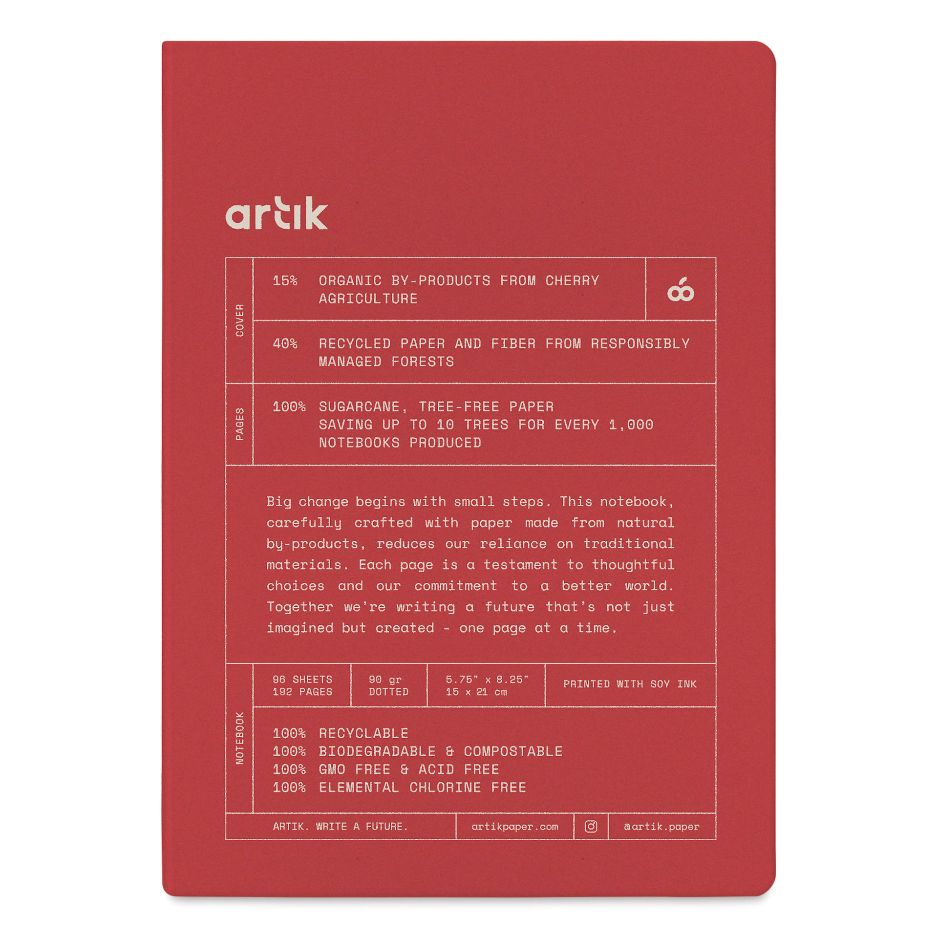 Artik Hardcover Notebook - Cherry, 5-3/4" x 8-1/4", Dot Grid, front