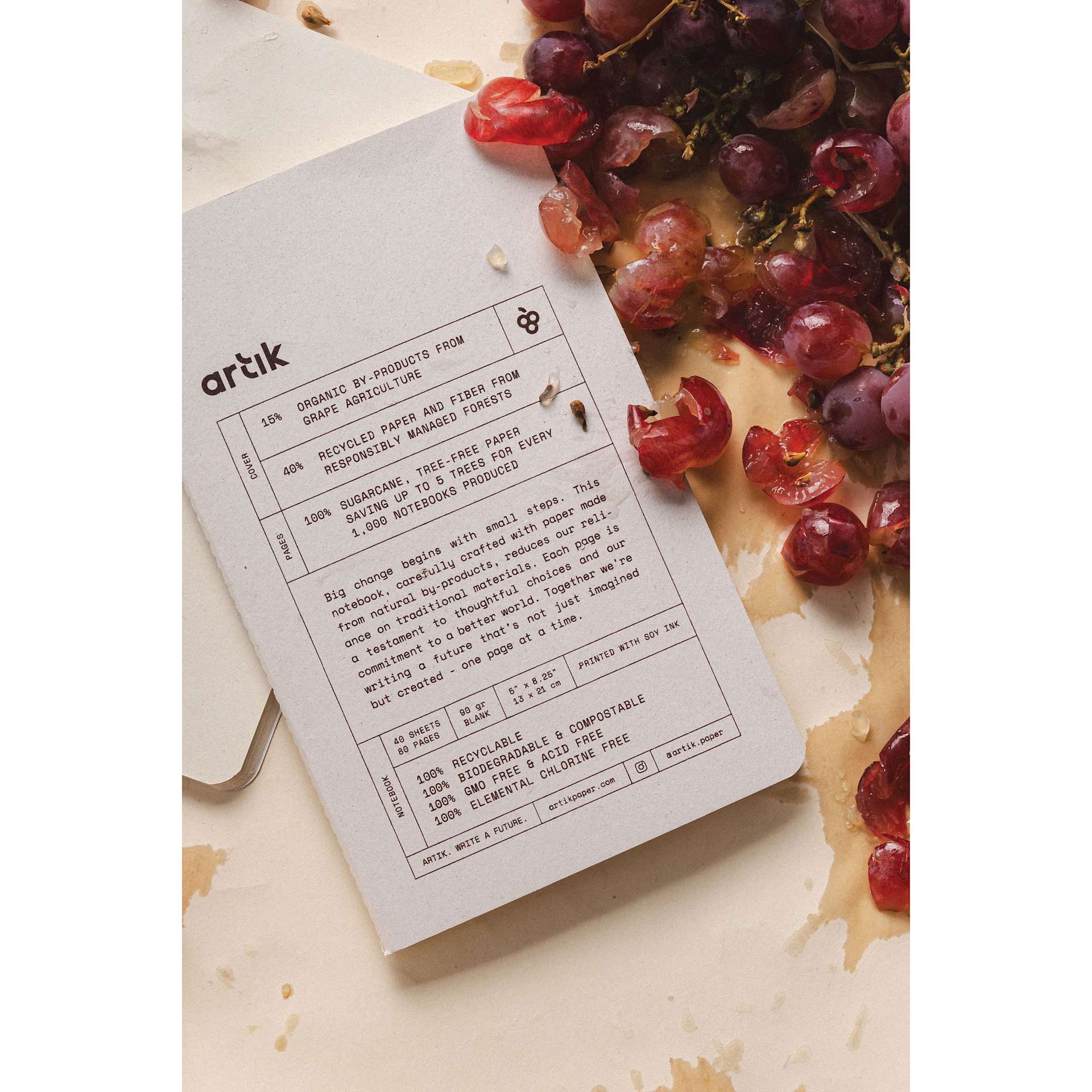 Artik Singer Sewn Notebook - Grape, 5" x 8-1/4", Blank, Pkg of 2, on table