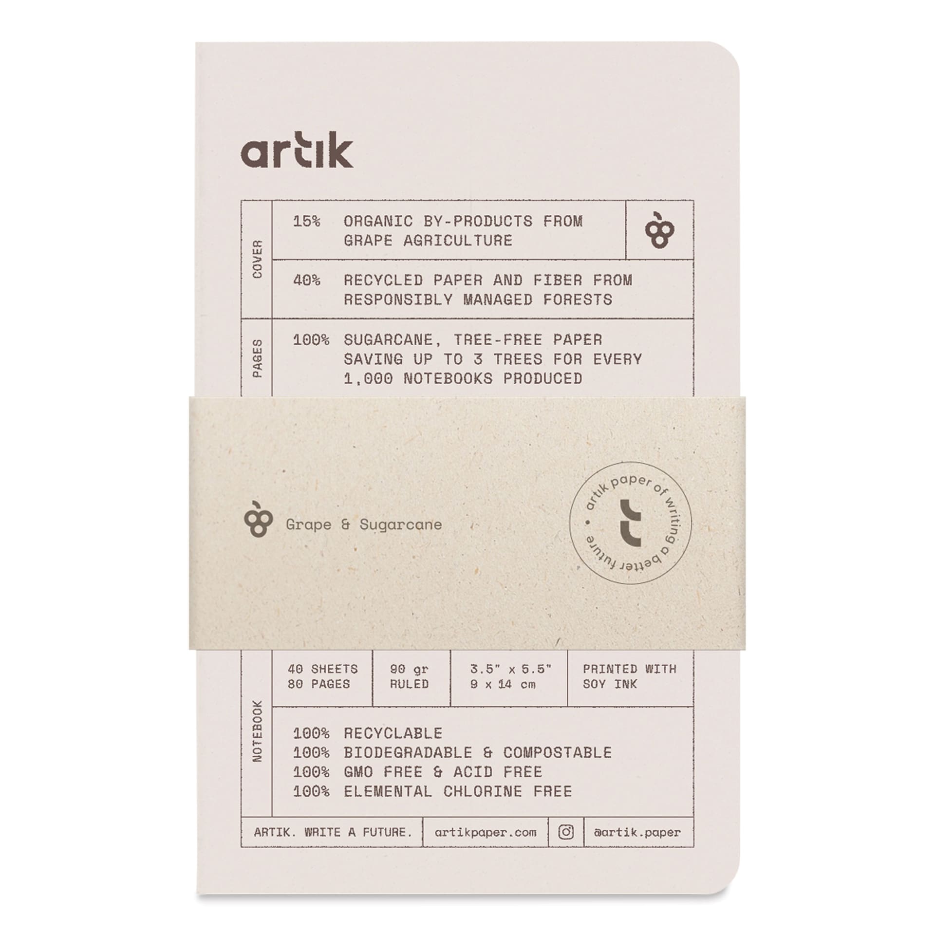 Artik Singer Sewn Notebook - Grape, 3-1/2" x 5-1/2", Ruled, Pkg of 3, packaging