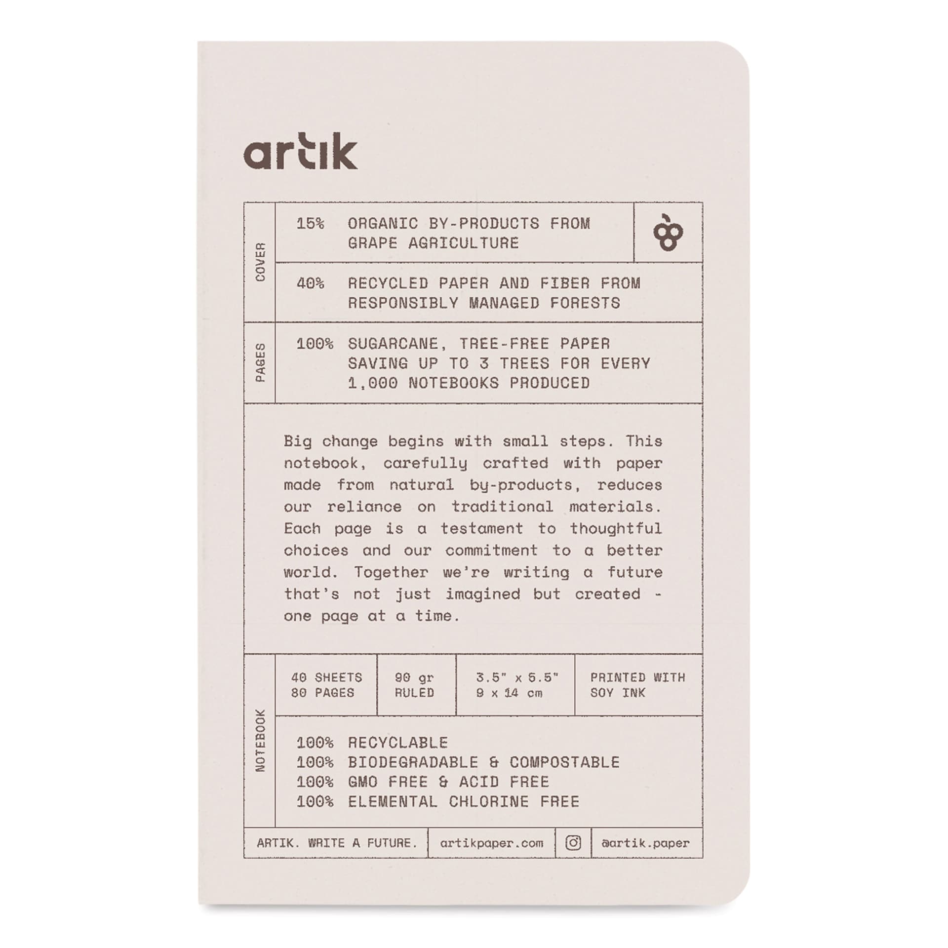 Artik Singer Sewn Notebook - Grape, 3-1/2" x 5-1/2", Ruled, Pkg of 3, front cover