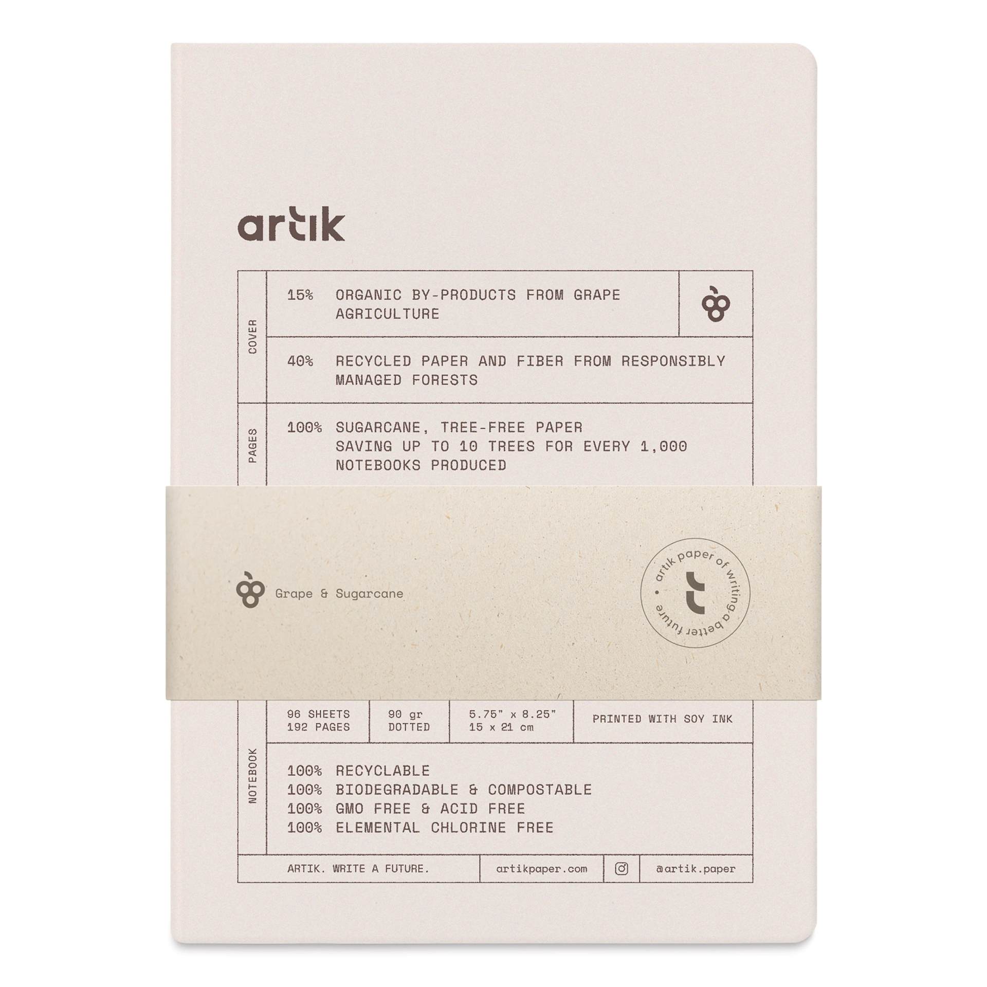 Artik Hardcover Notebook - Grape, 5-3/4" x 8-1/4", Dot Grid, packaging