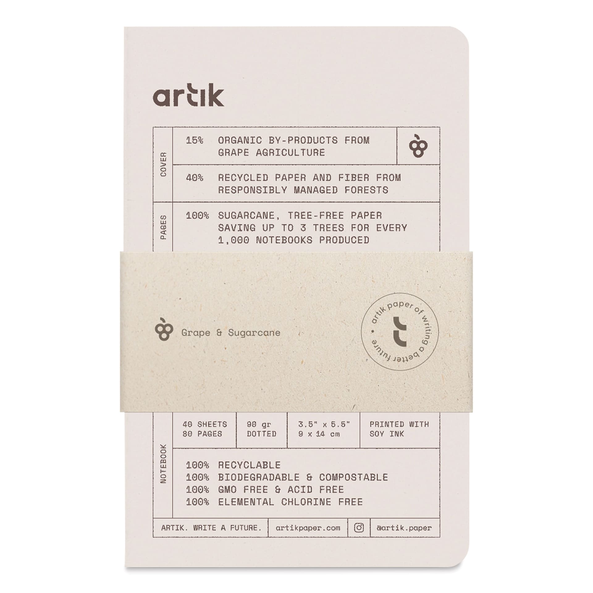 Artik Singer Sewn Notebook - Grape, 3-1/2" x 5-1/2", Dot Grid, Pkg of 3, packaging