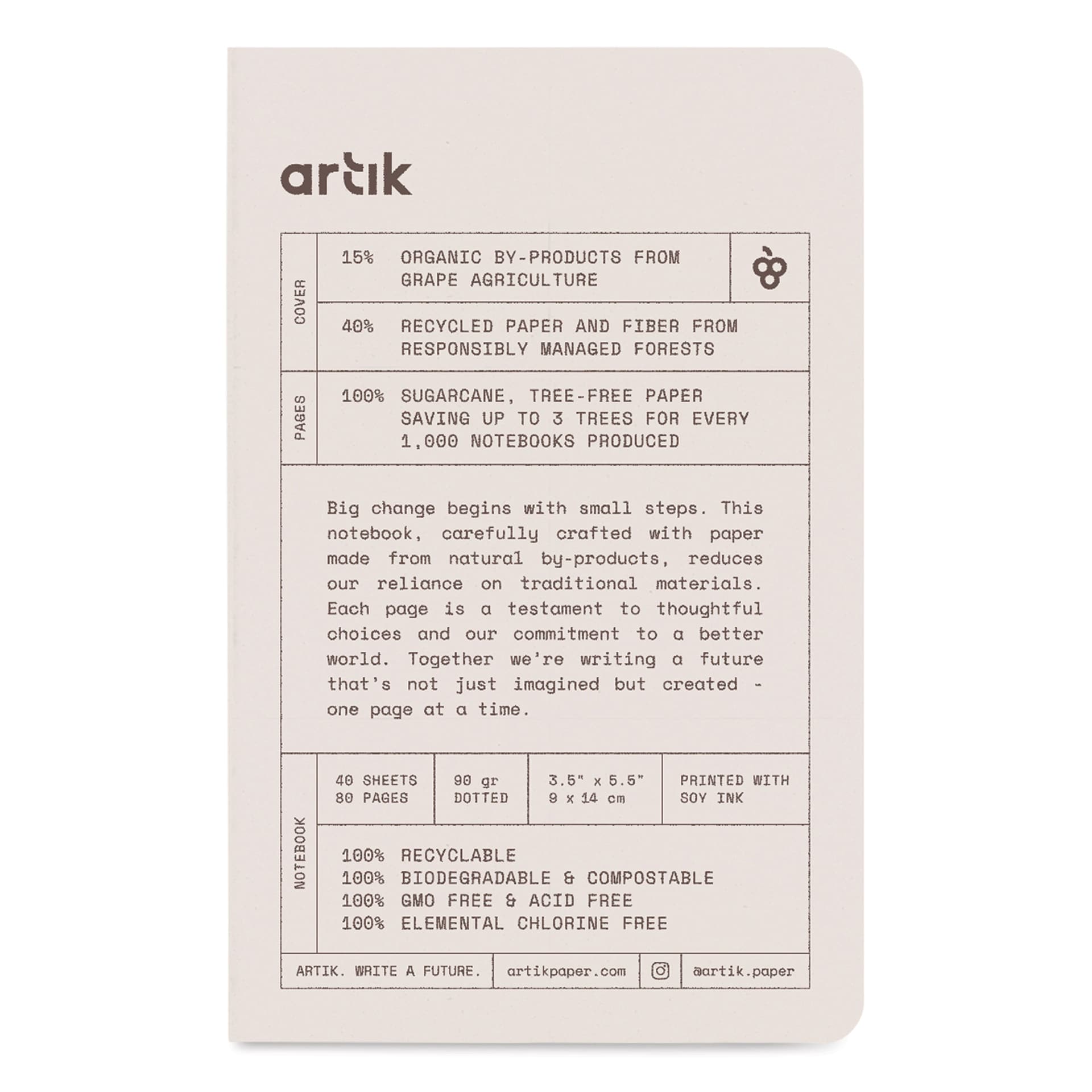 Artik Singer Sewn Notebook - Grape, 3-1/2" x 5-1/2", Dot Grid, Pkg of 3, front cover