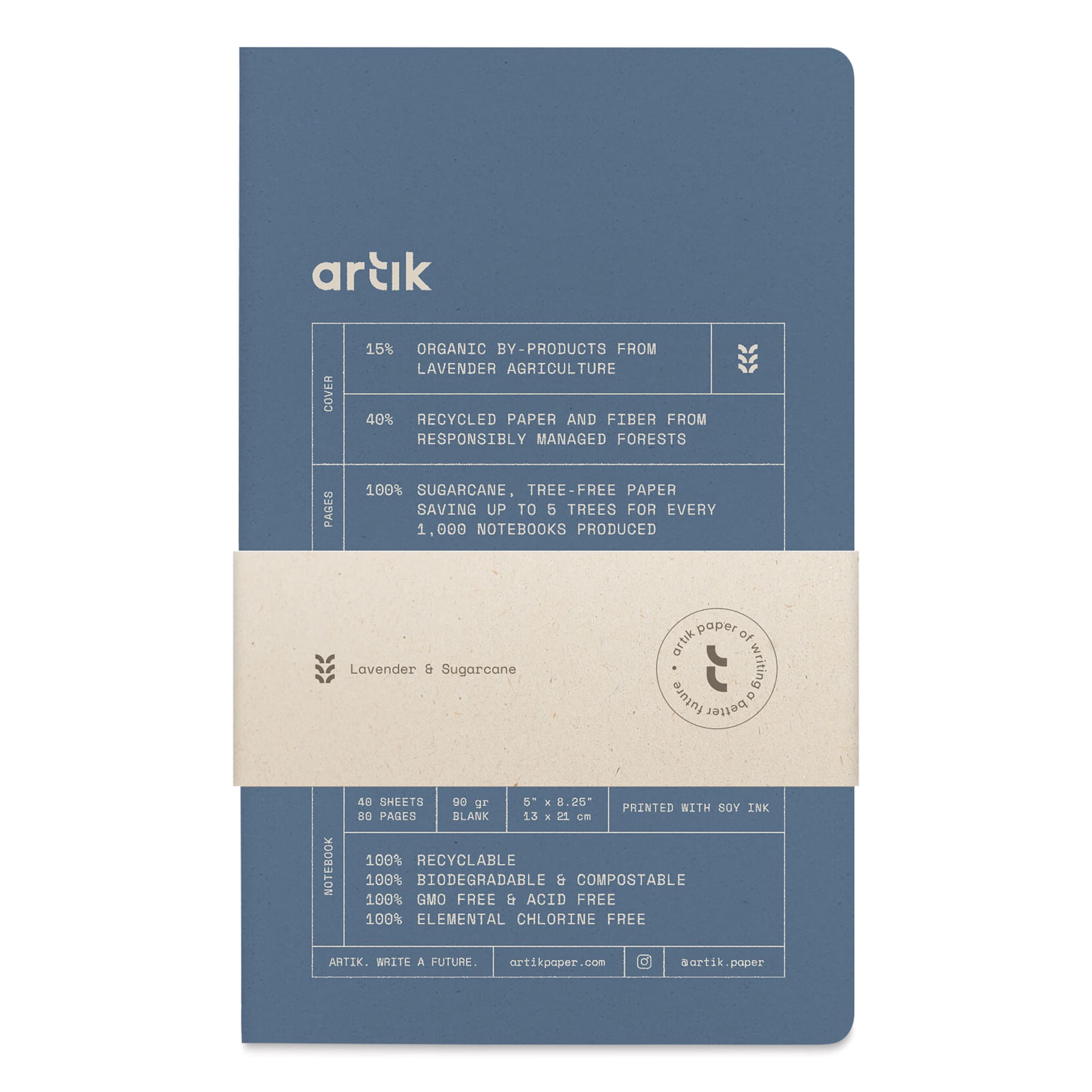 Artik Singer Sewn Notebook - Lavender, 5" x 8-1/4", Blank, Pkg of 2, packaging