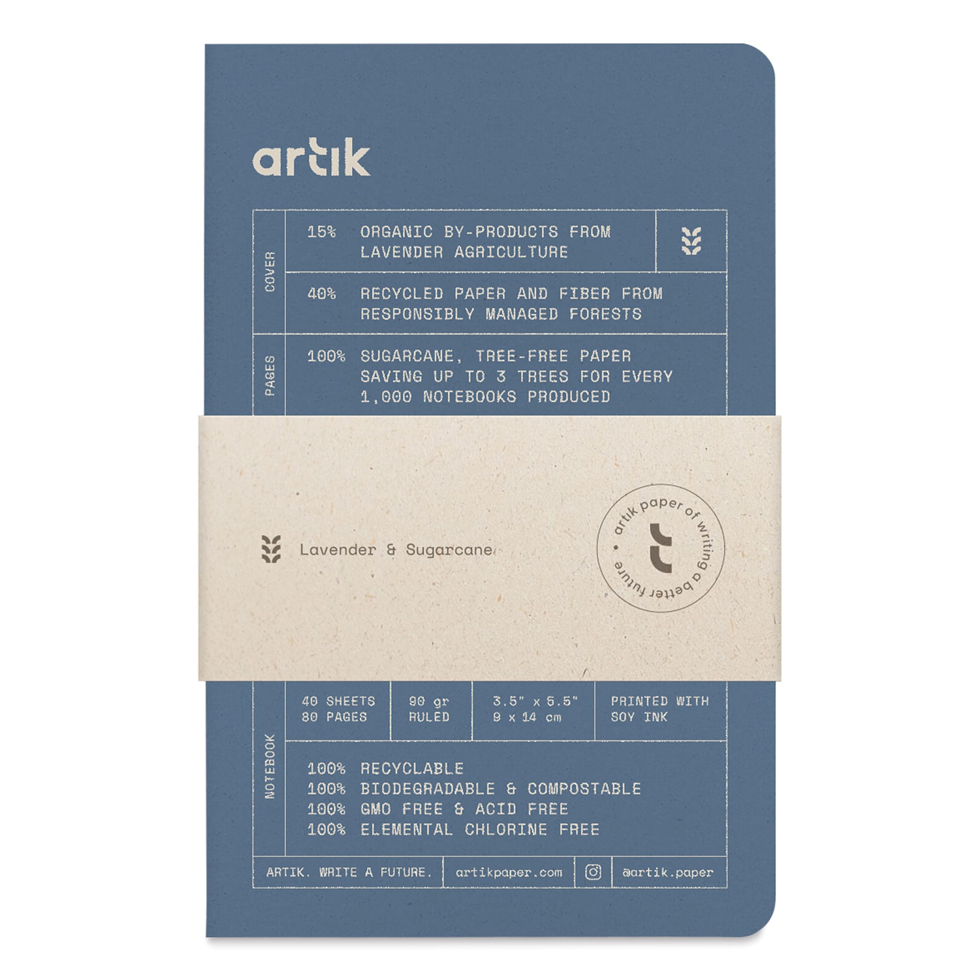 Artik Singer Sewn Notebook - Lavender, 3-1/2" x 5-1/2", Ruled, Pkg of 3, packaging