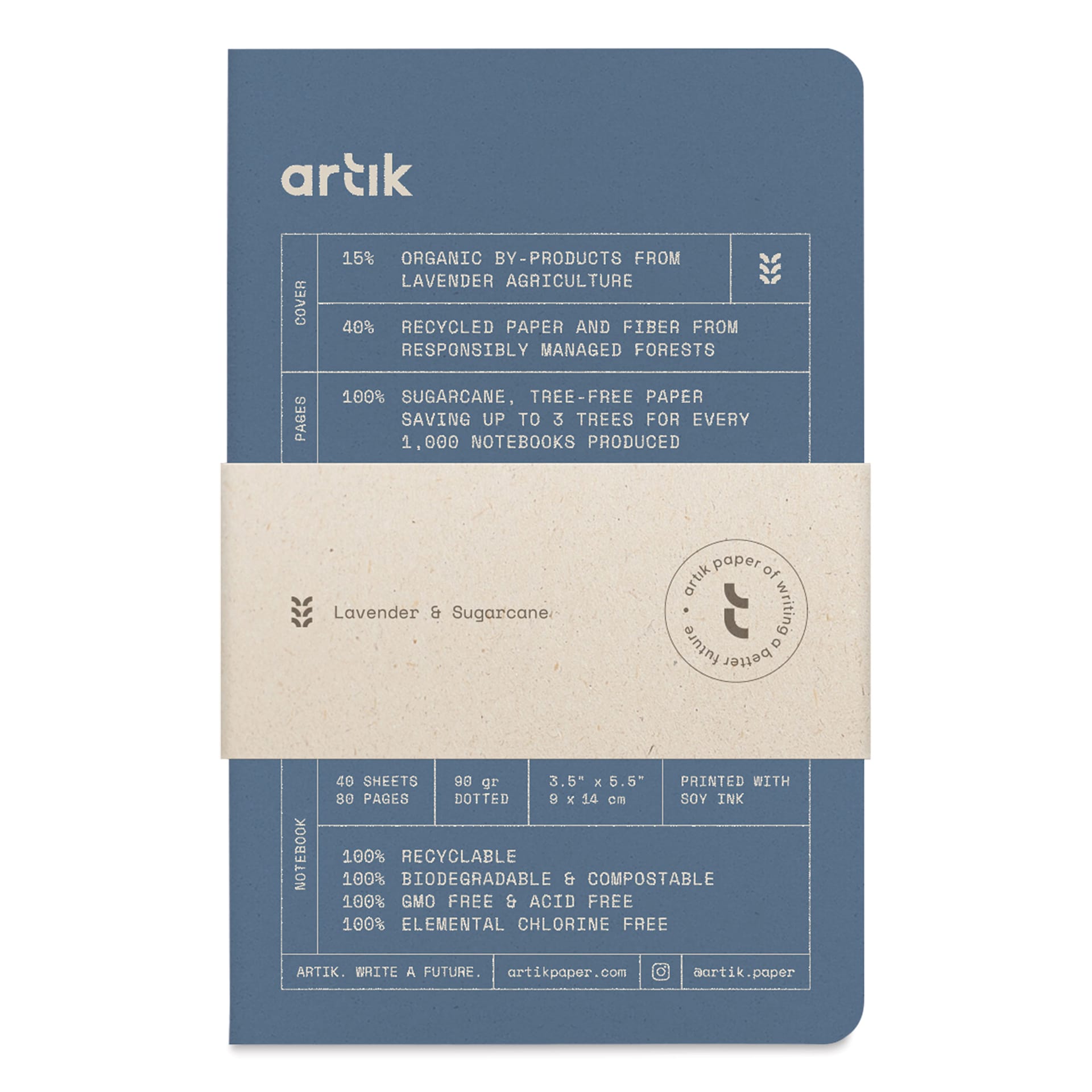 Artik Singer Sewn Notebook - Lavender, 3-1/2" x 5-1/2", Dot Grid, Pkg of 3, packaging