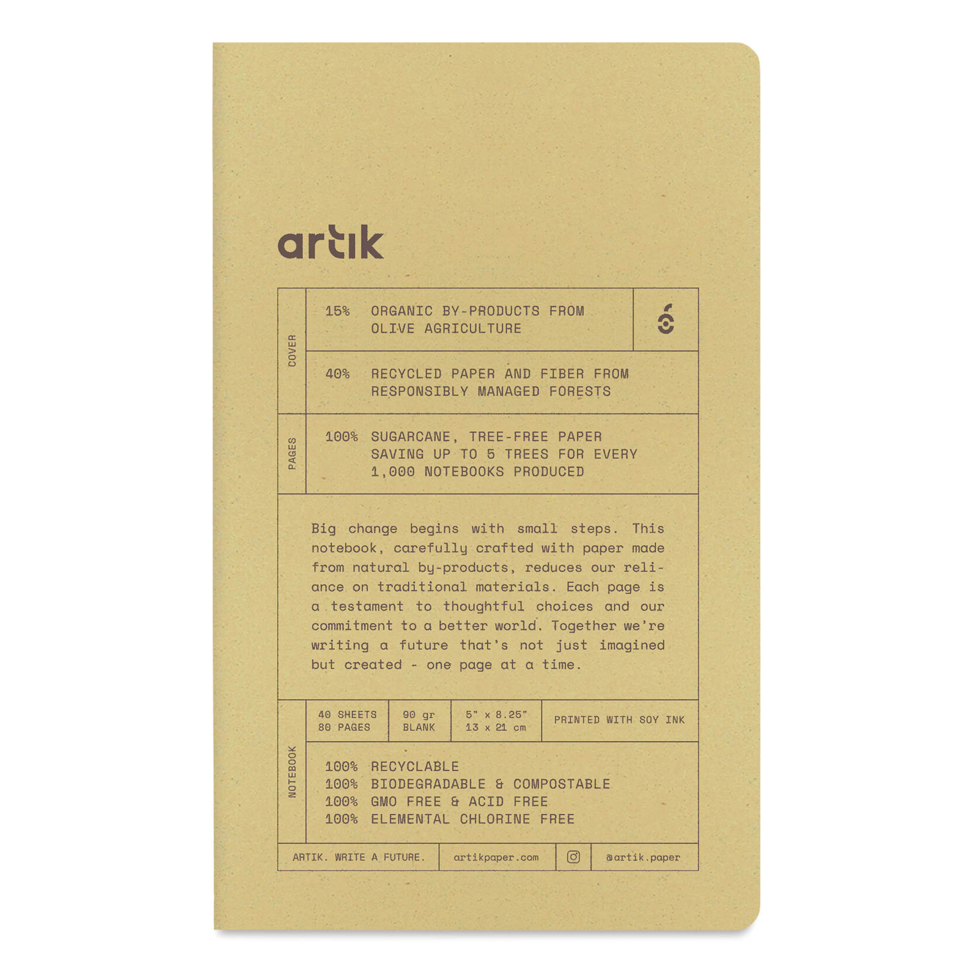 Artik Singer Sewn Notebook - Olive, 5" x 8-1/4", Blank, Pkg of 2, front cover