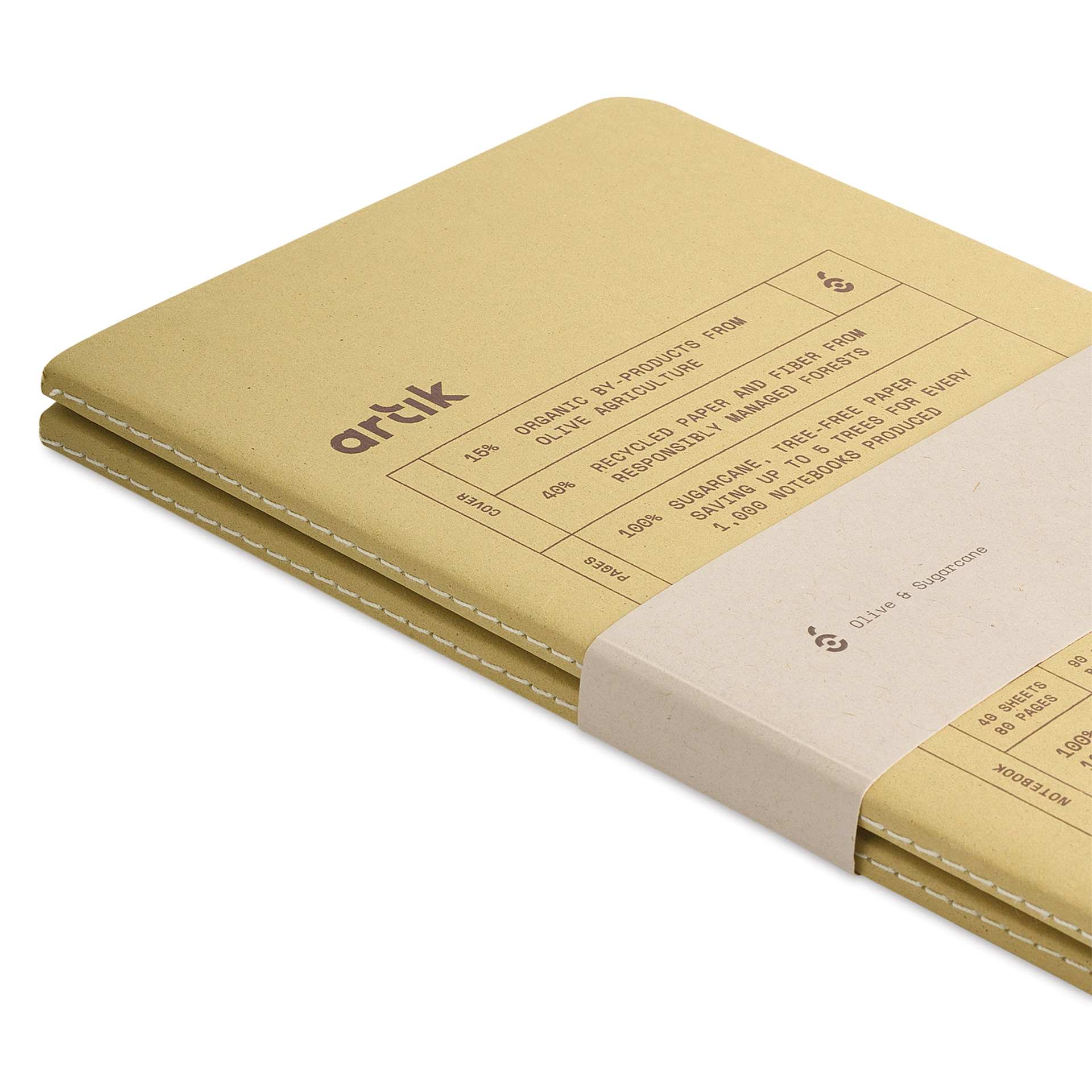 Artik Singer Sewn Notebook - Olive, 5" x 8-1/4", Ruled, Pkg of 2