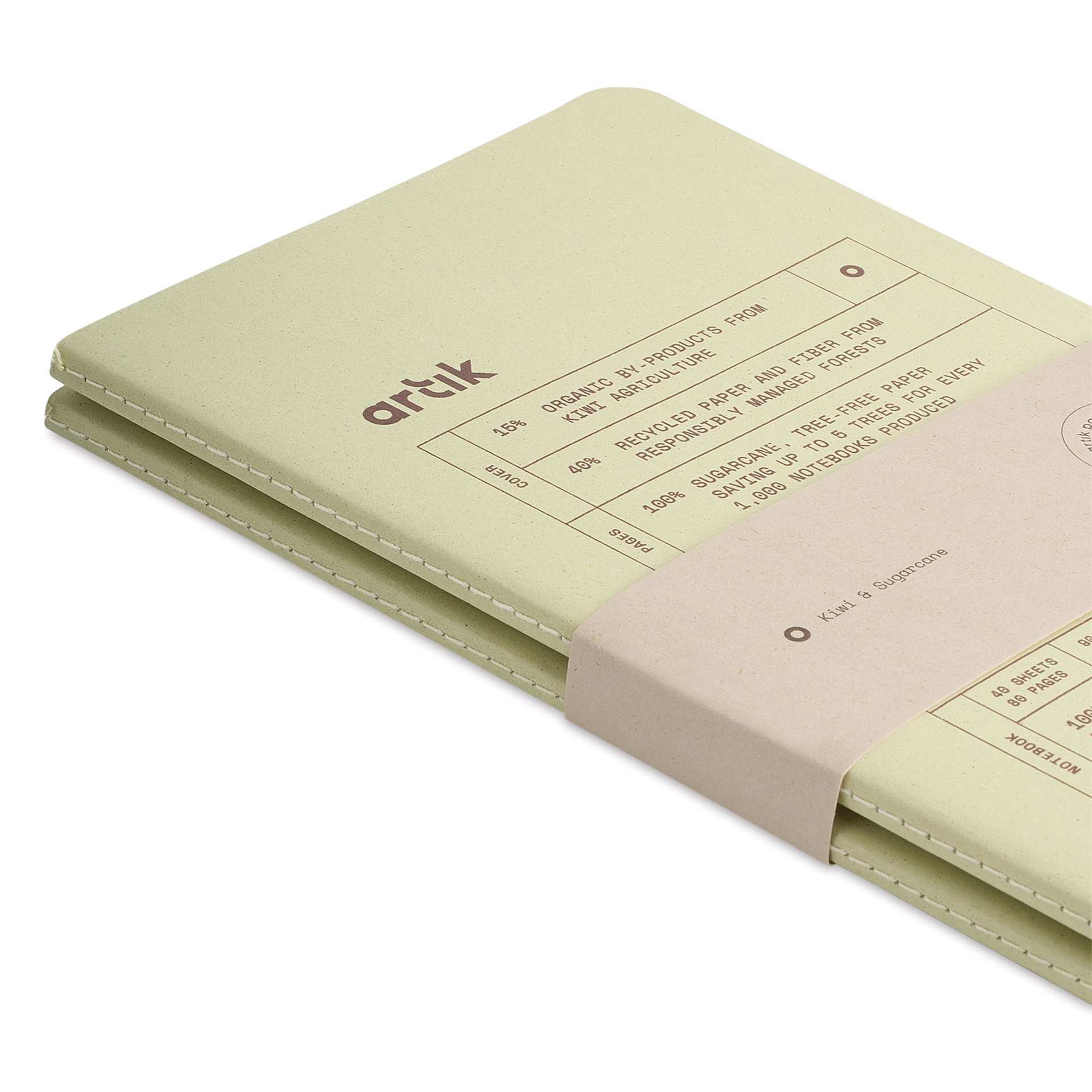 Artik Singer Sewn Notebook - Kiwi, 5" x 8-1/4", Blank, Pkg of 2