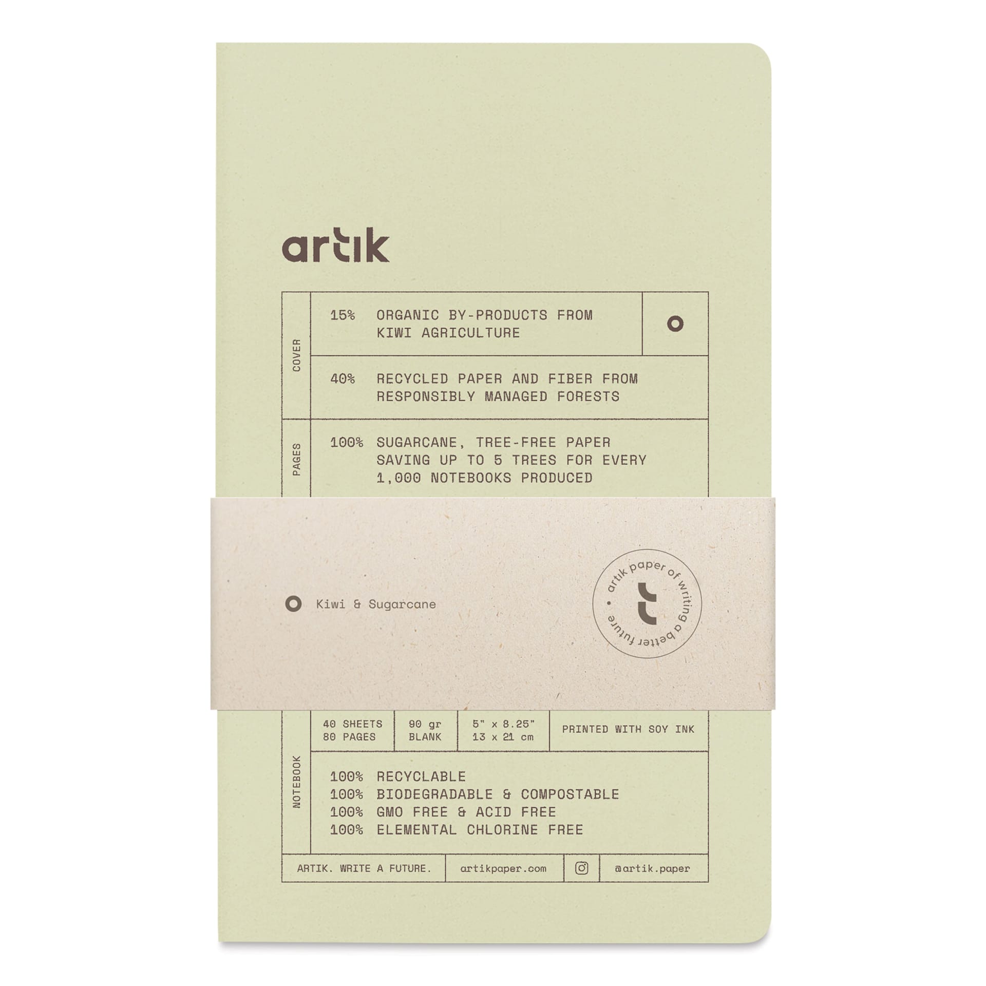 Artik Singer Sewn Notebook - Kiwi, 5" x 8-1/4", Blank, Pkg of 2, packaging
