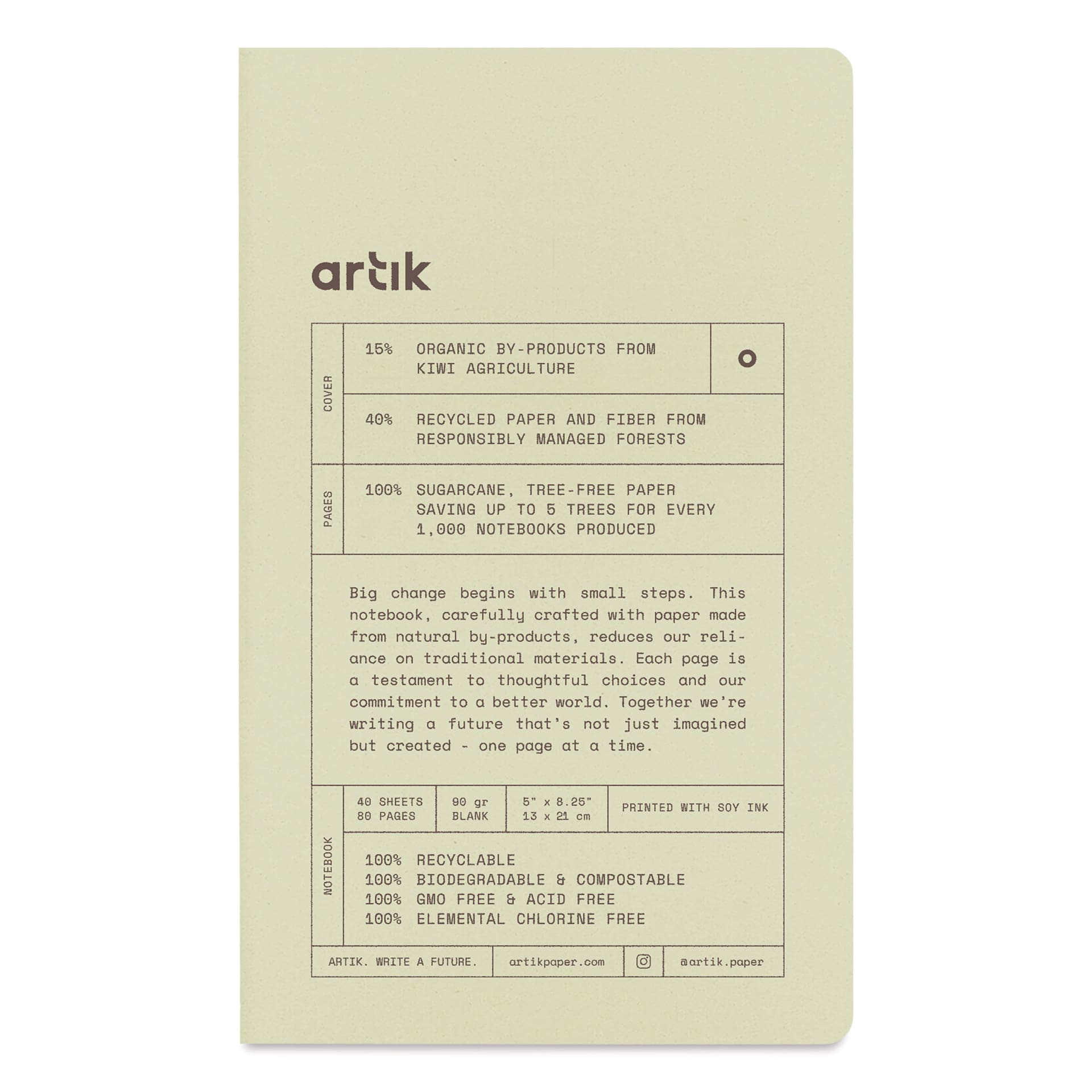 Artik Singer Sewn Notebook - Kiwi, 5" x 8-1/4", Blank, Pkg of 2, front cover