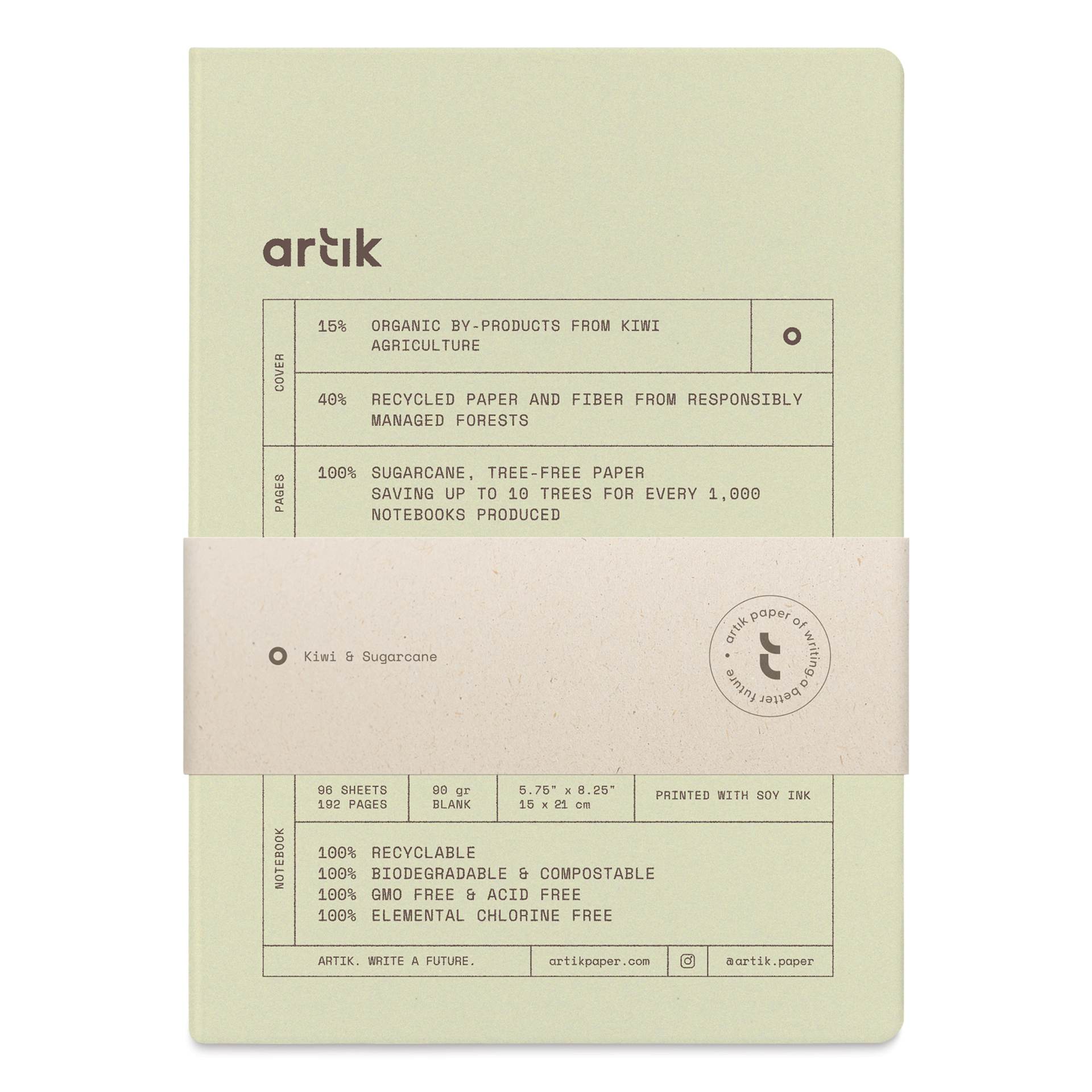 Artik Hardcover Notebook - Kiwi, 5-3/4" x 8-1/4", Blank, packaging