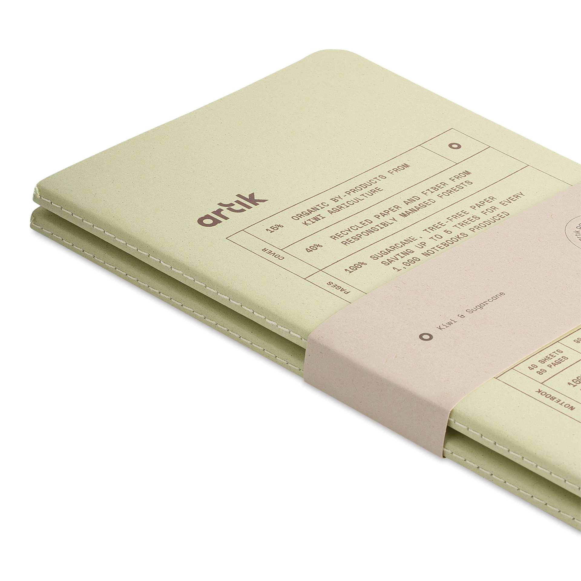 Artik Singer Sewn Notebook - Kiwi, 5" x 8-1/4", Ruled, Pkg of 2