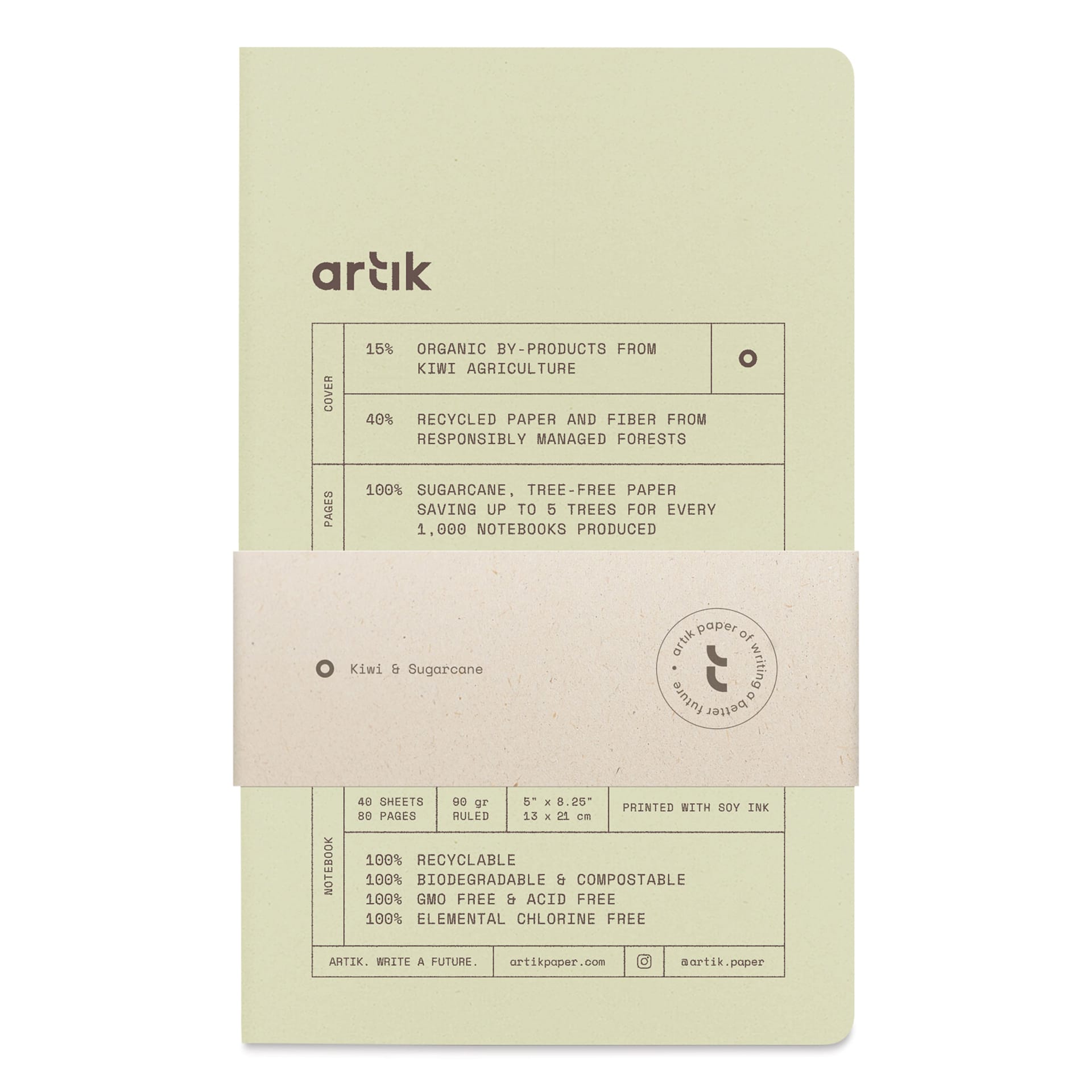Artik Singer Sewn Notebook - Kiwi, 5" x 8-1/4", Ruled, Pkg of 2, packaging