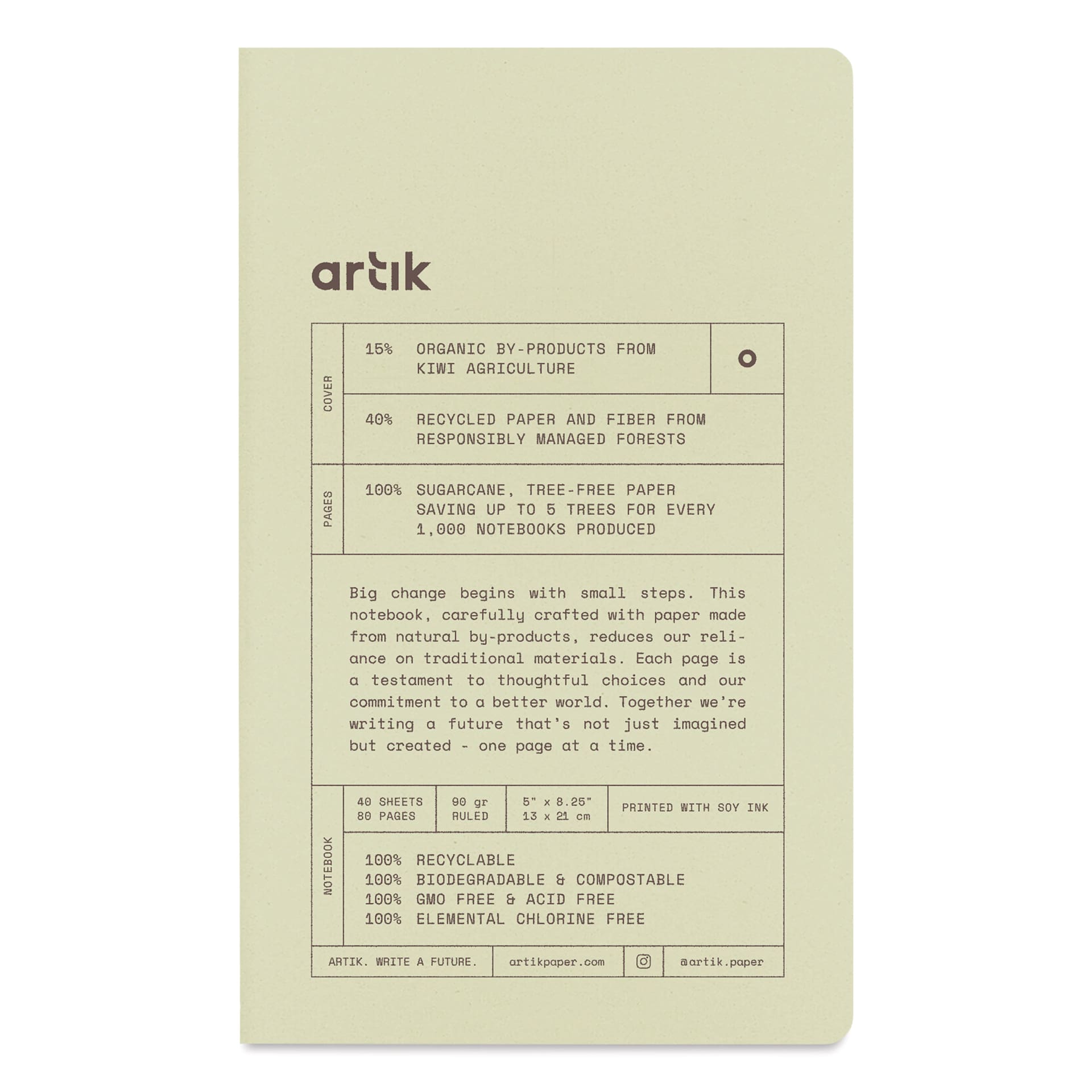 Artik Singer Sewn Notebook - Kiwi, 5" x 8-1/4", Ruled, Pkg of 2, front cover