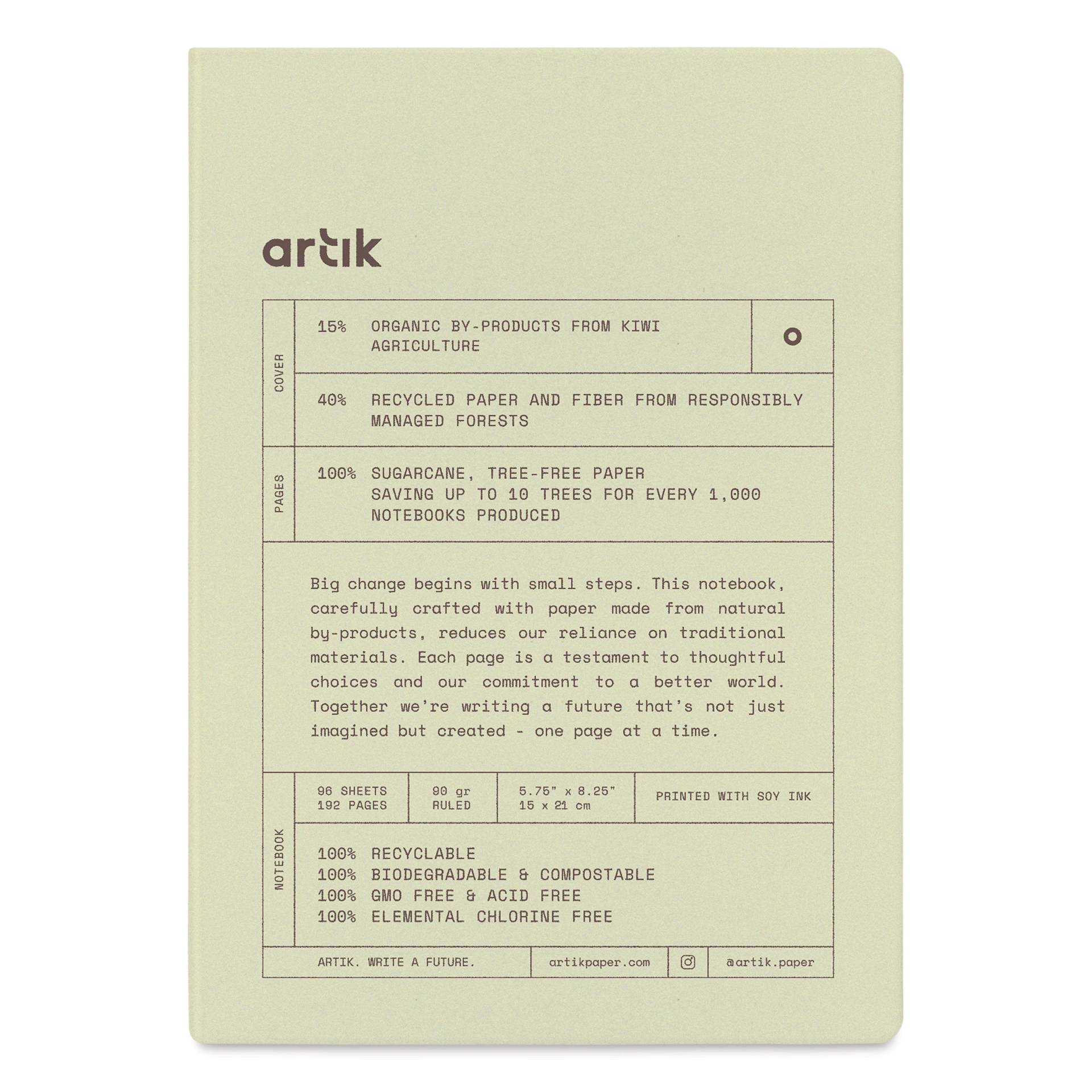 Artik Hardcover Notebook - Kiwi, 5-3/4" x 8-1/4", Ruled, front
