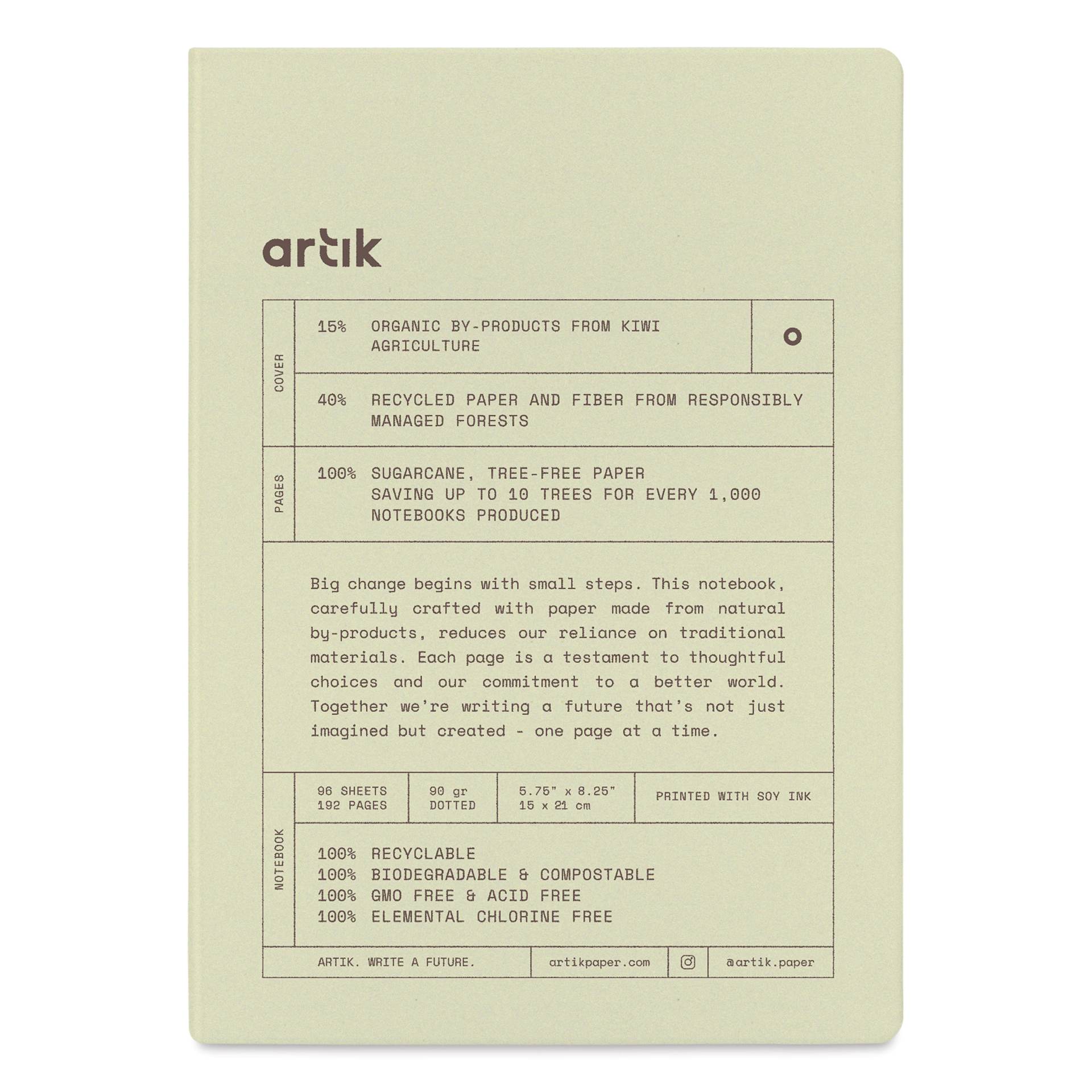 Artik Hardcover Notebook - Kiwi, 5-3/4" x 8-1/4", Dot Grid, front