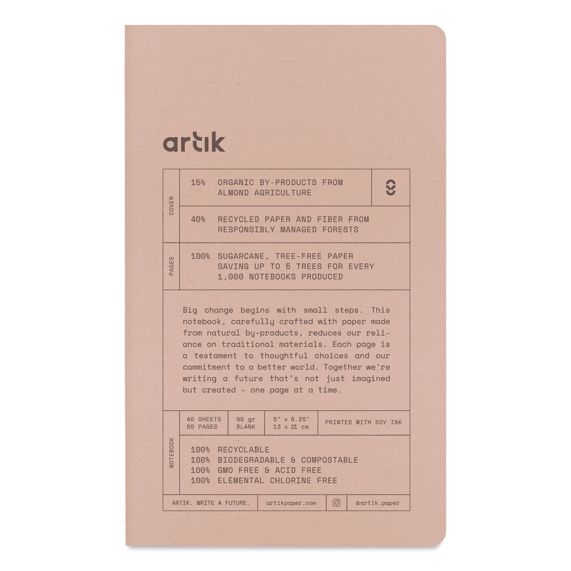 Artik Singer Sewn Notebook - Almond, 5" x 8-1/4", Blank, Pkg of 2, front cover
