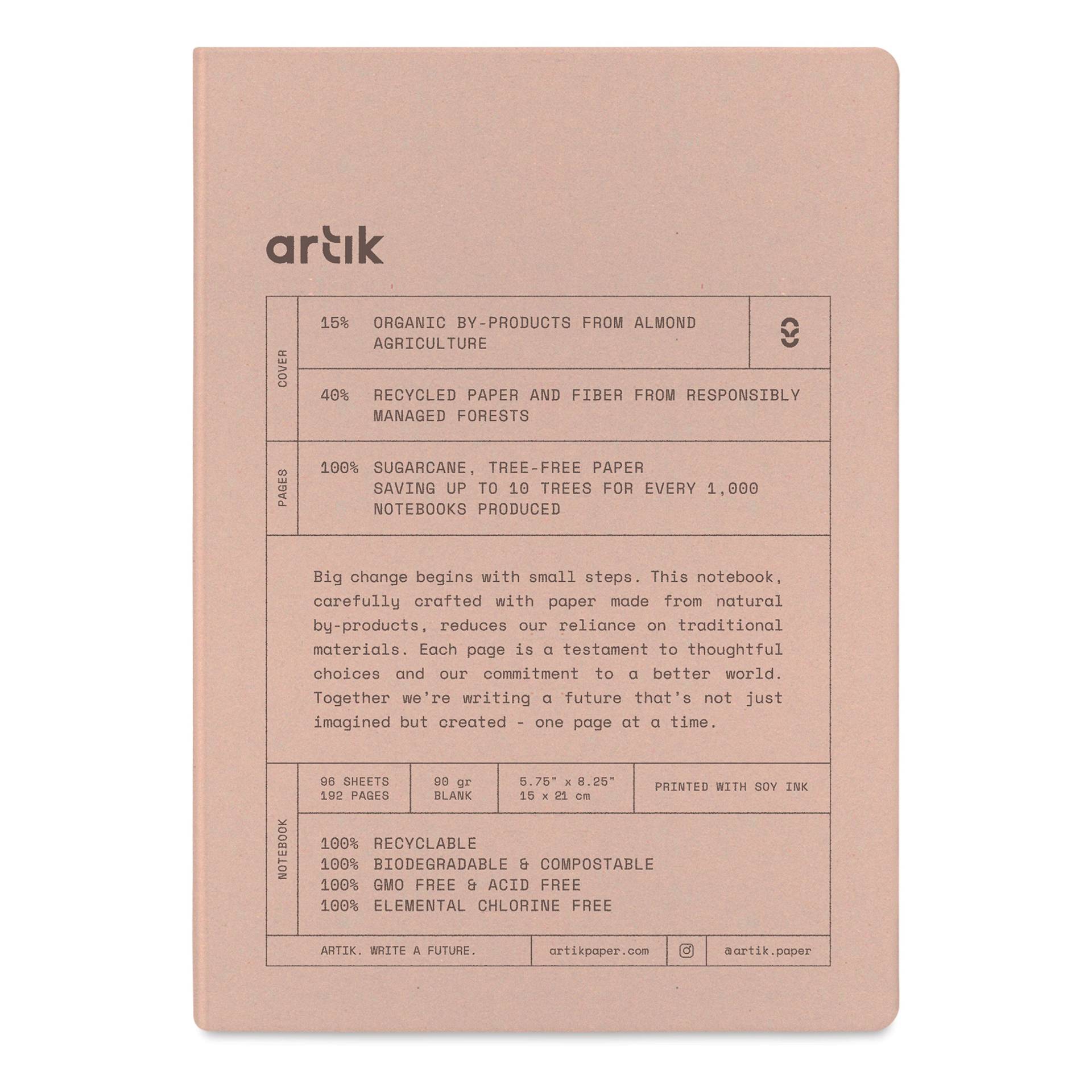 Artik Hardcover Notebook - Almond, 5-3/4" x 8-1/4", Blank, front