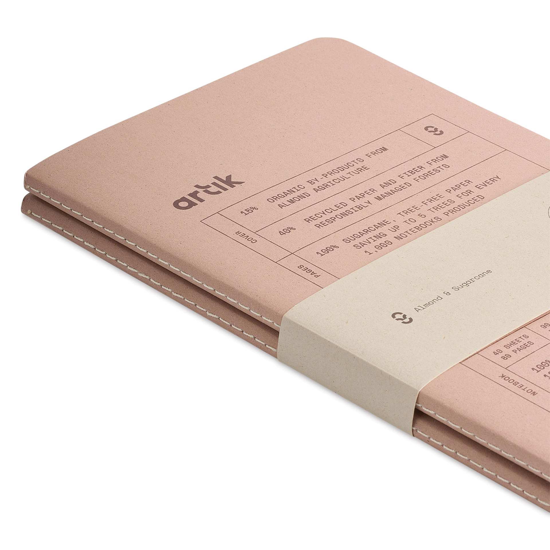 Artik Singer Sewn Notebook - Almond, 5" x 8-1/4", Ruled, Pkg of 2