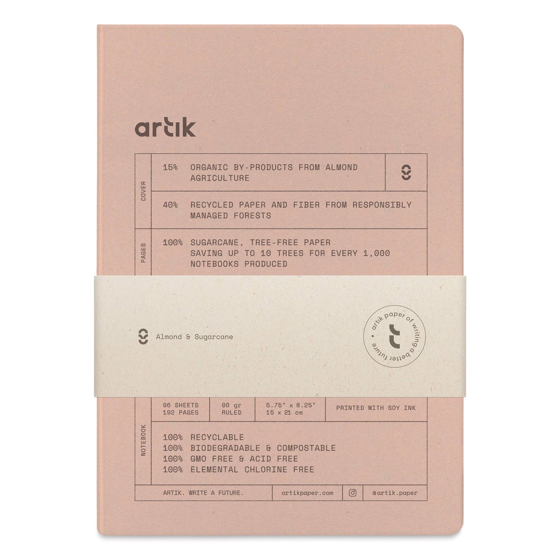 Artik Hardcover Notebook - Almond, 5-3/4" x 8-1/4", Ruled, packaging