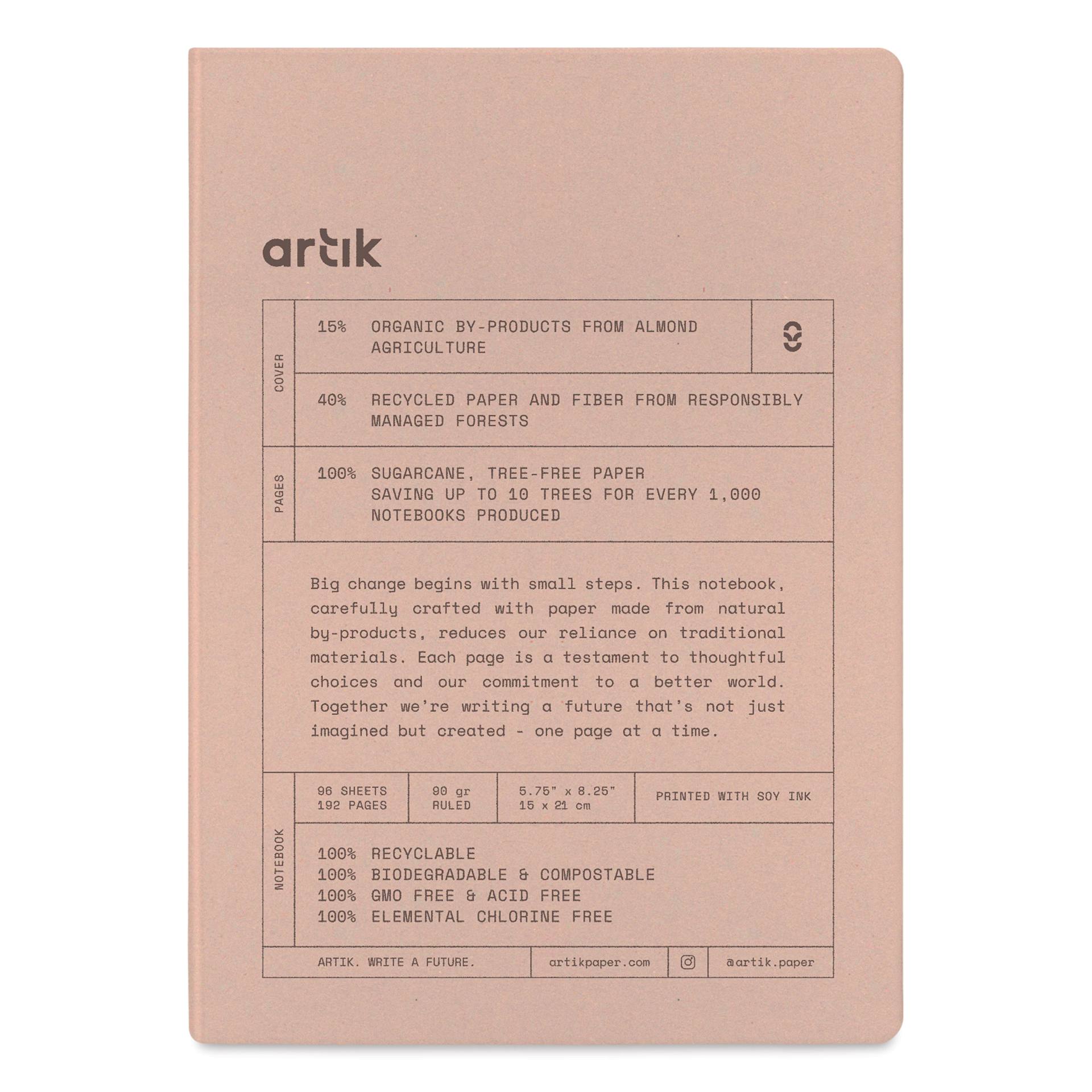 Artik Hardcover Notebook - Almond, 5-3/4" x 8-1/4", Ruled, front