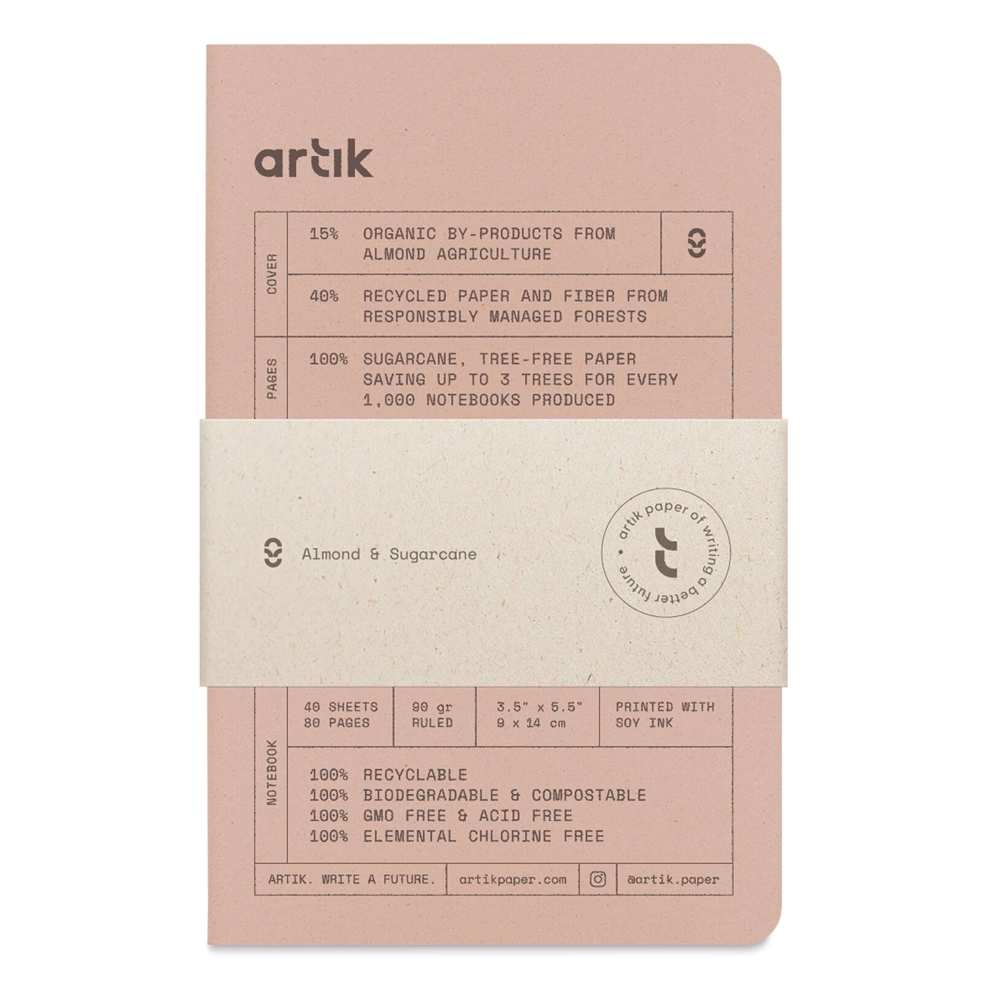 Artik Singer Sewn Notebook - Almond, 3-1/2" x 5-1/2", Ruled, Pkg of 3, packaging